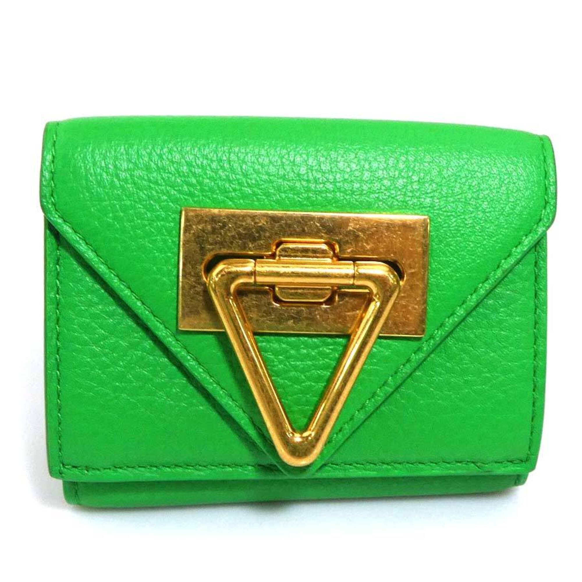 Bottega Veneta Green Leather Wallet (Tri-Fold) (Pre-Owned)