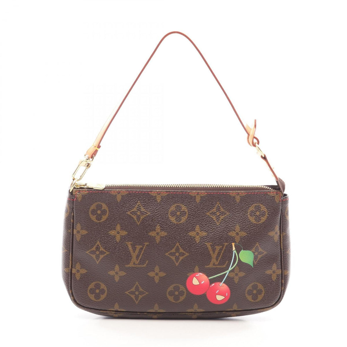 Louis Vuitton Brown Monogram Cherry Red Color Coated Canvas Leather Handbag Pochette (Pre-Owned)