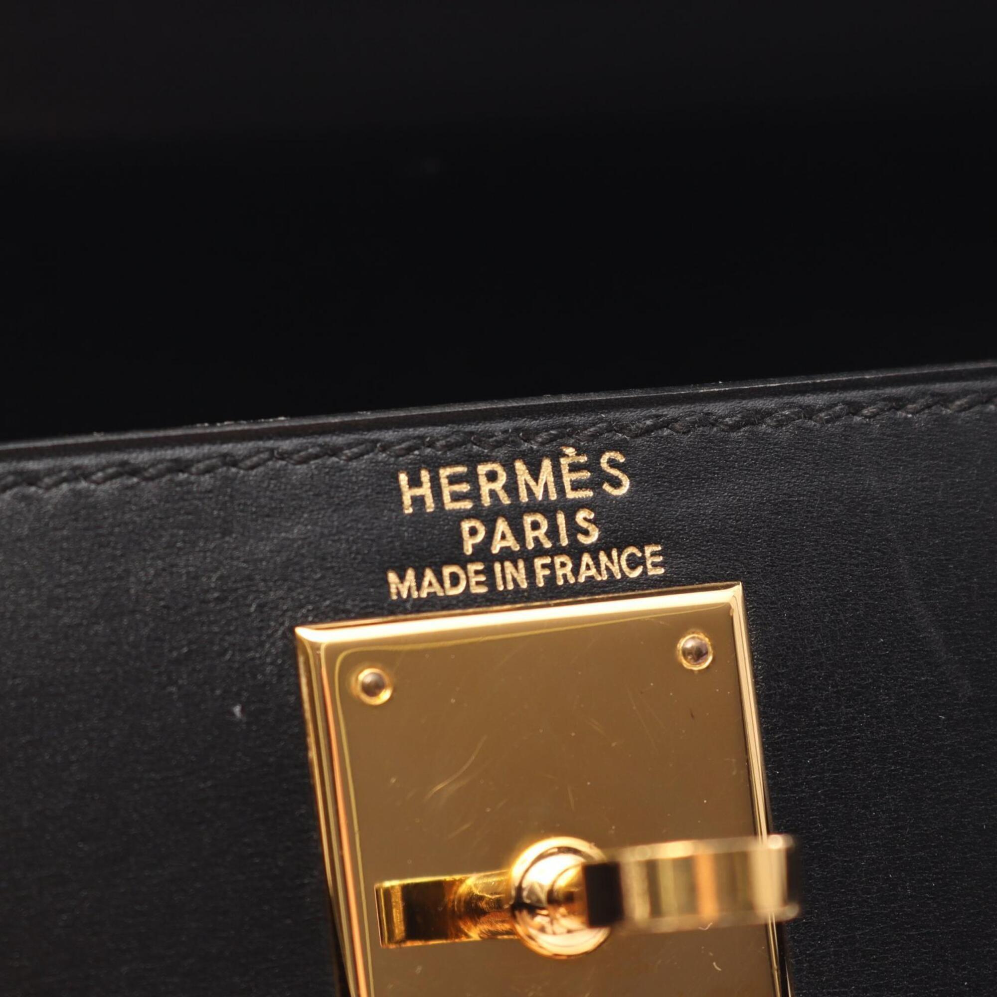 Hermes Black Box Calf Leather Leather Handbag (Pre-Owned)