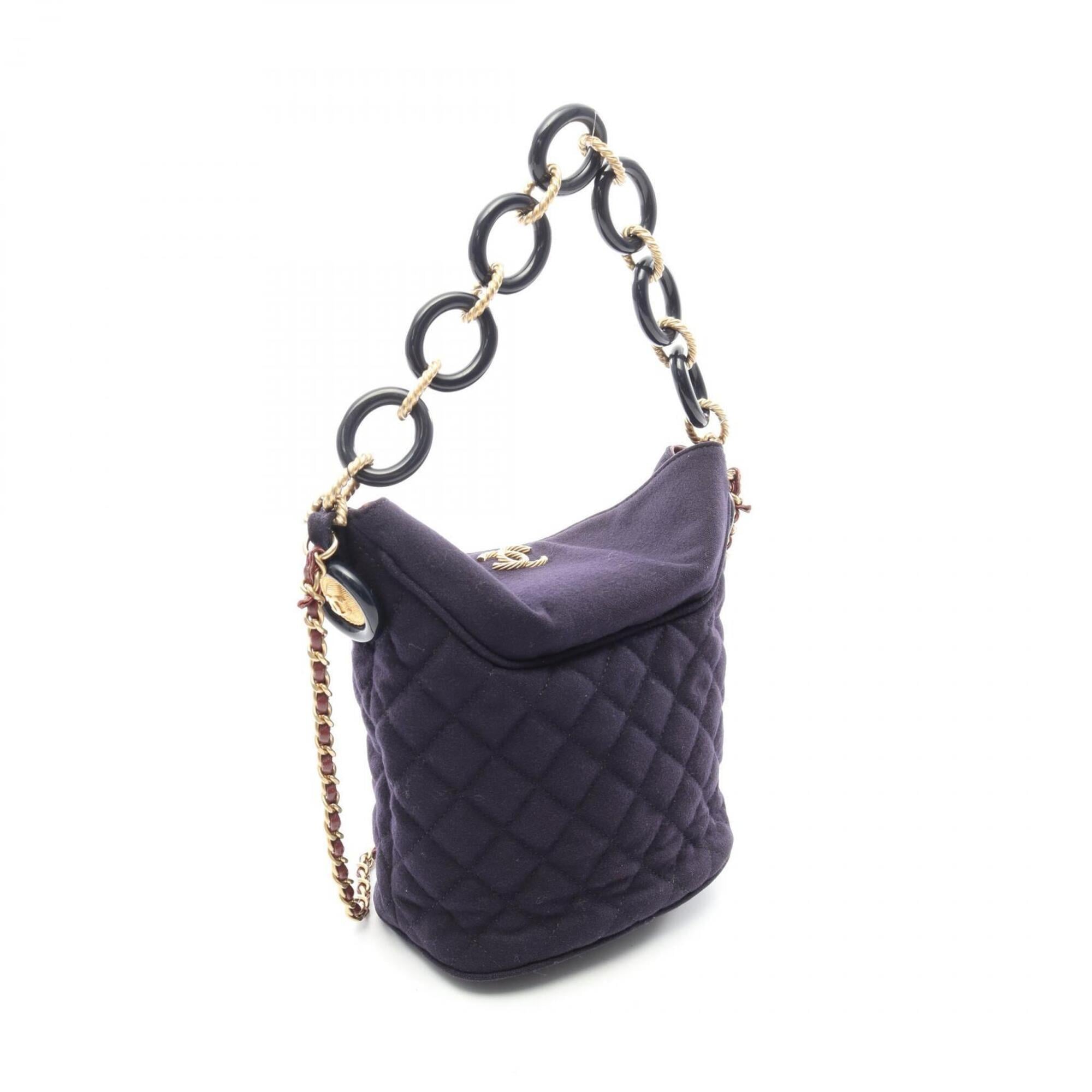 Chanel Navy Wool Leather Handbag Shoulder Bag (Pre-Owned)