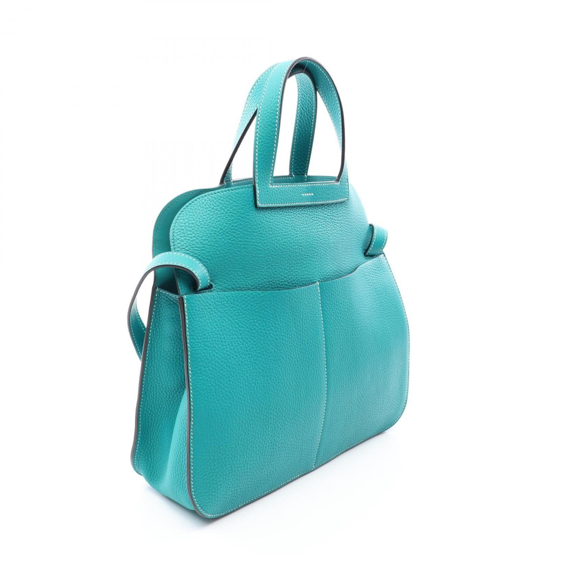 Hermes Blue Green Taurillon Clemence Leather Handbag (Pre-Owned)