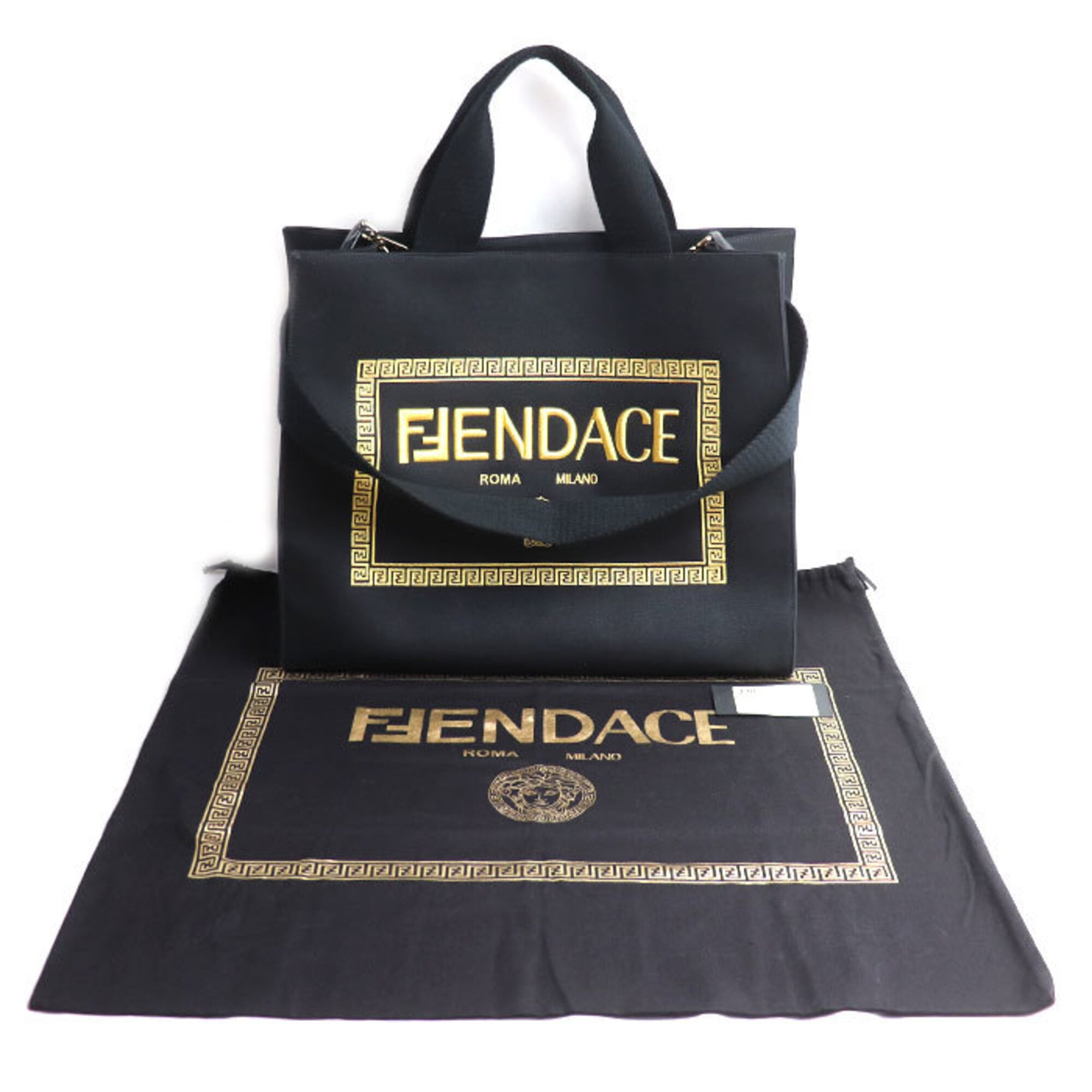 Versace Black Gold Canvas Shoulder Bag (Pre-Owned)