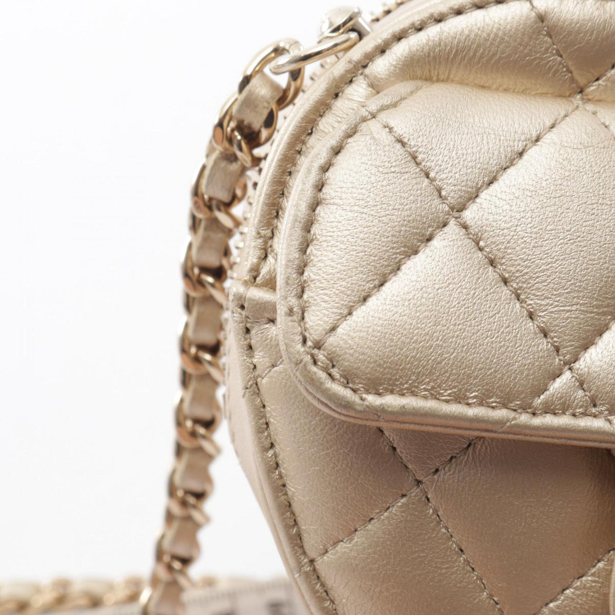 Chanel Gold Leather Clutch Bag Handbag Shoulder Bag (Pre-Owned)