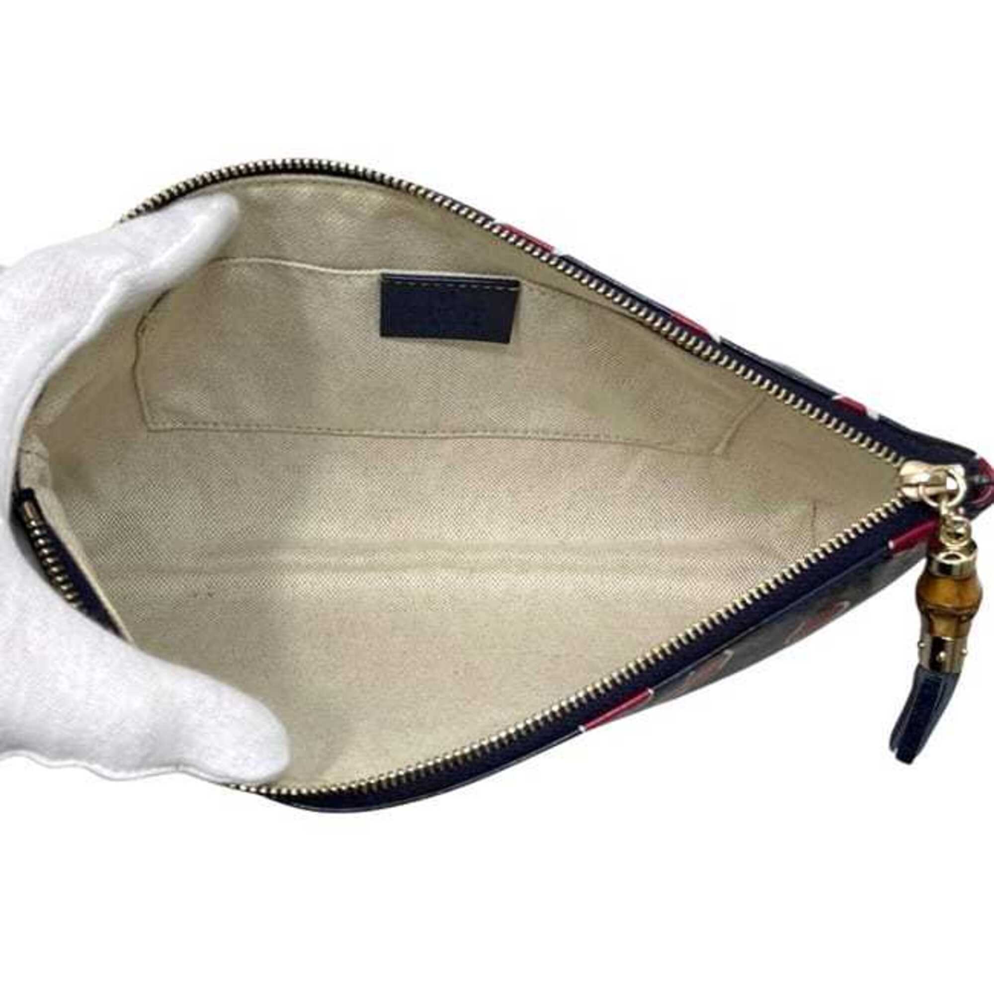 Gucci Navy Bamboo Leather Pouch (Pre-Owned)