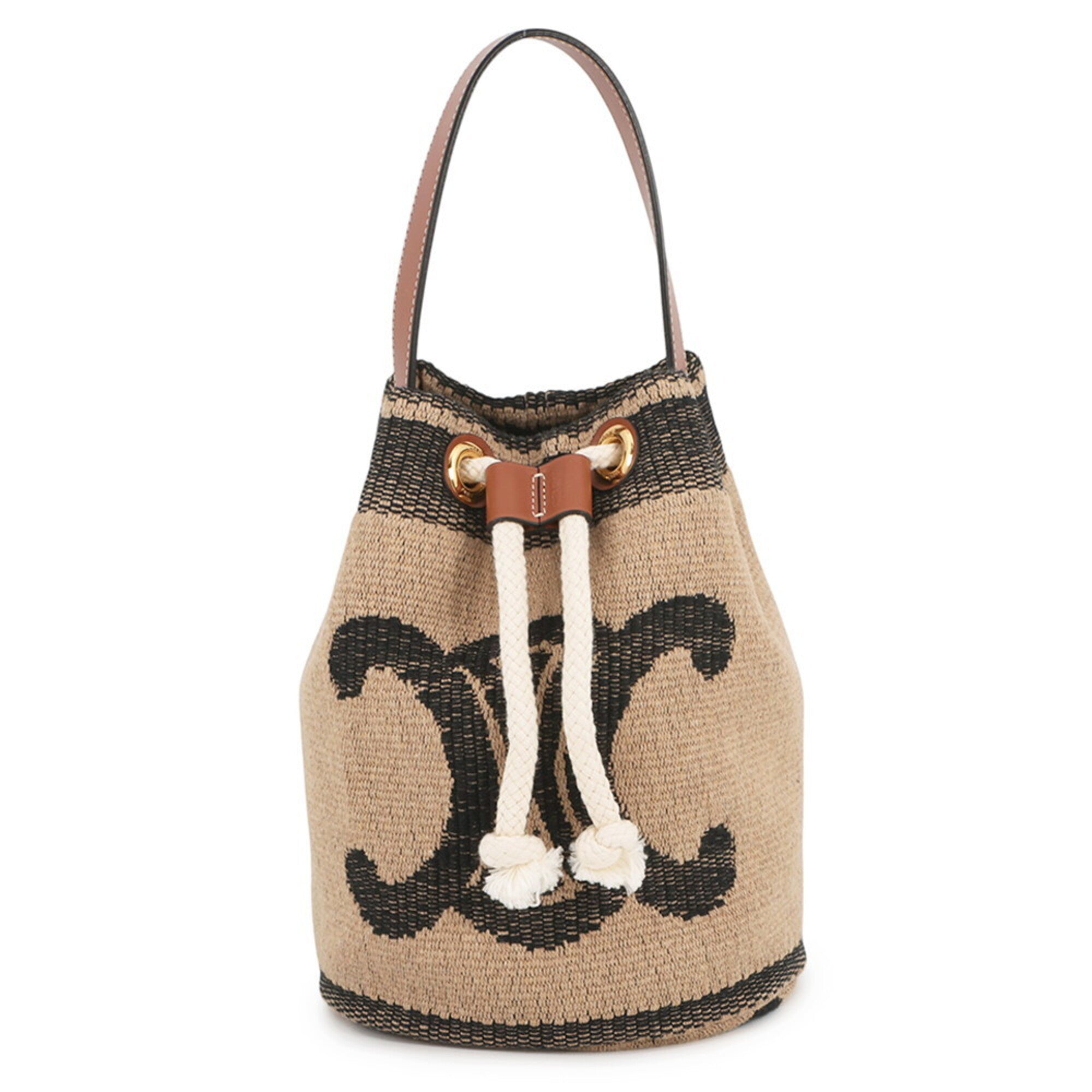 Celine Beige Black Canvas Leather Handbag (Pre-Owned)
