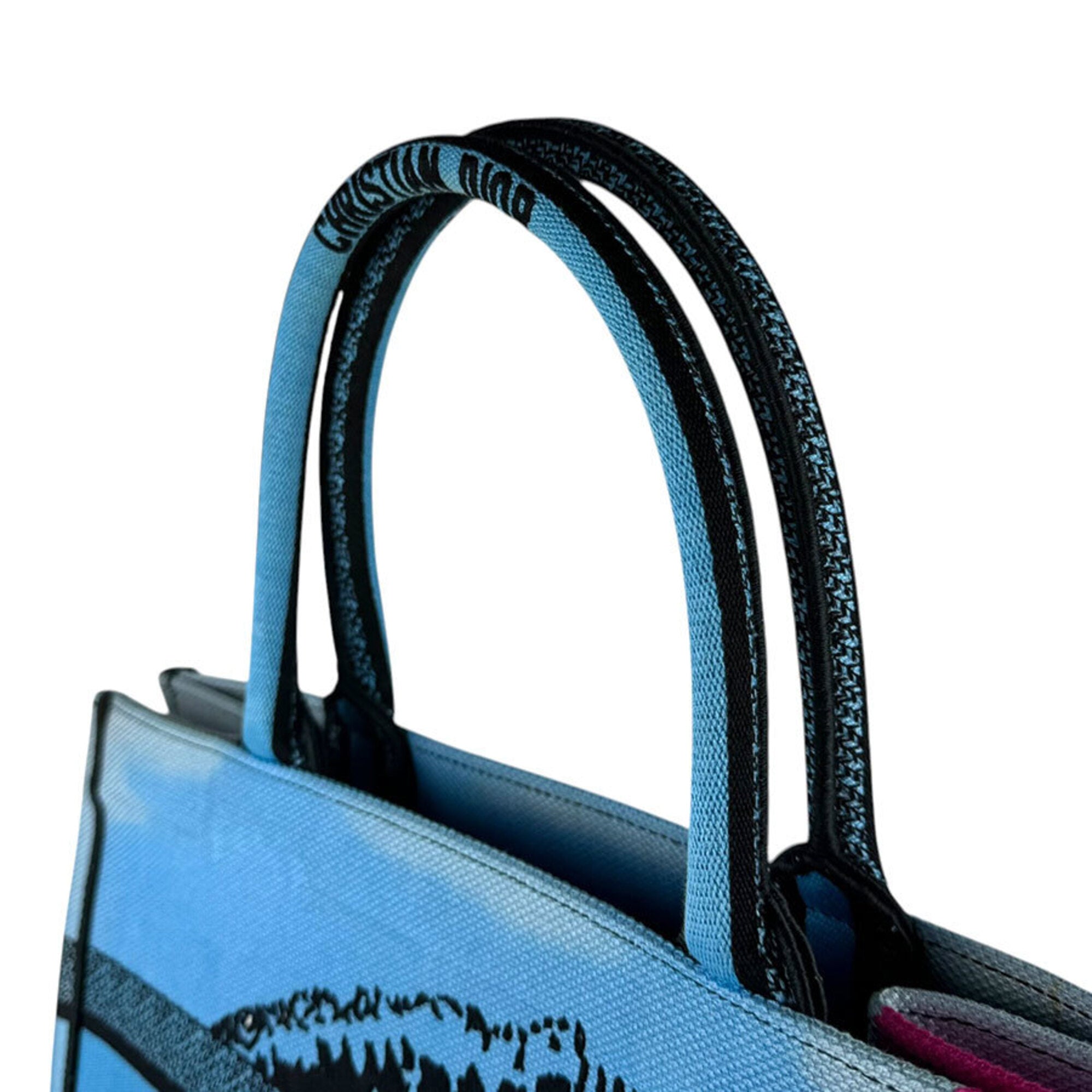Christian Dior Black Blue Pink Canvas Handbag (Pre-Owned)