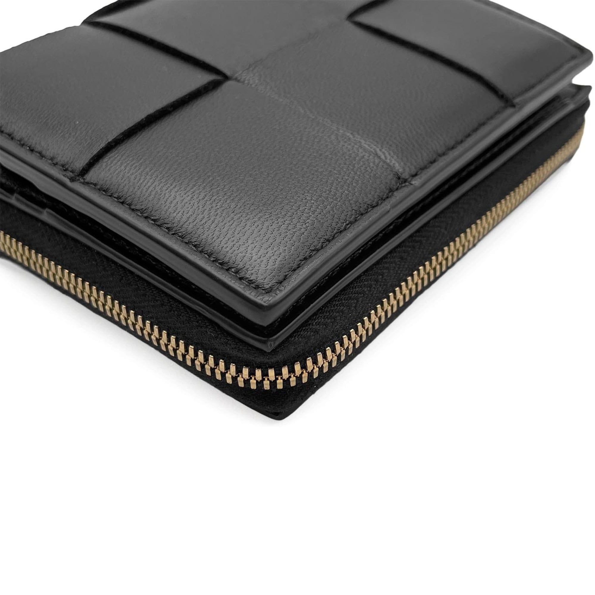 Bottega Veneta Gold Black Leather Wallet (Bi-Fold) (Pre-Owned)