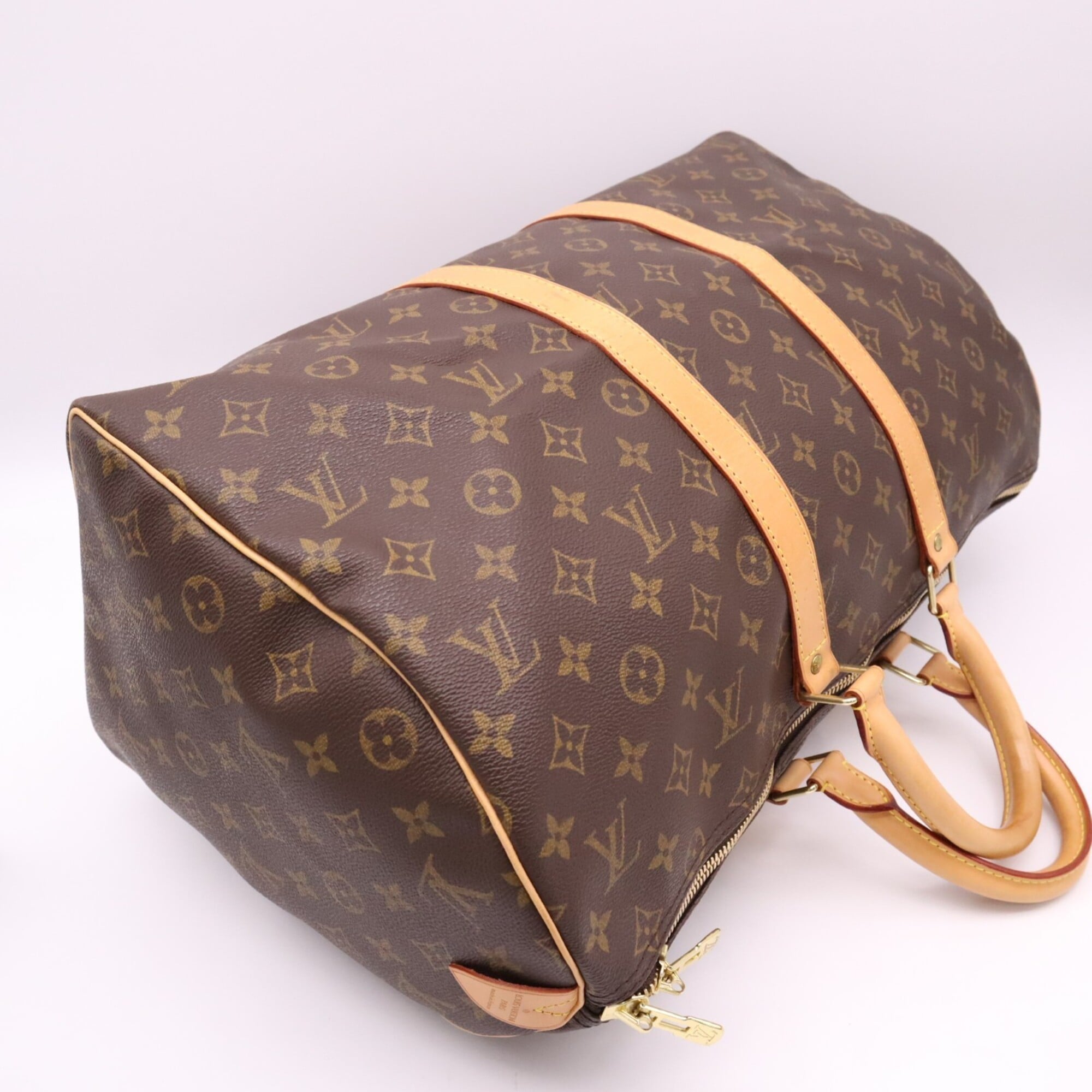 Louis Vuitton Monogram Beige Brown Coated Canvas Leather Boston Bag (Pre-Owned)