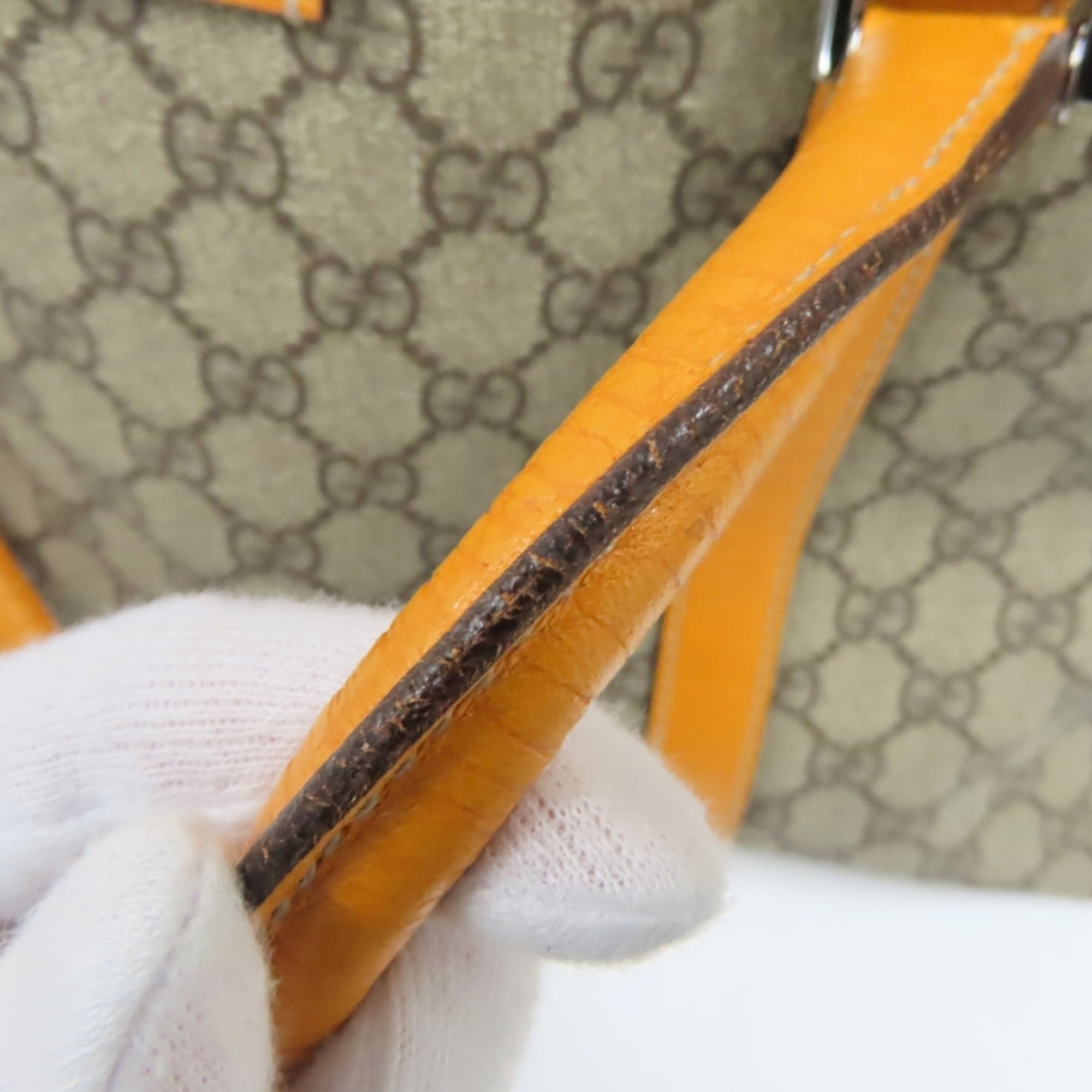 Gucci Beige Orange Gg Supreme Canvas Leather Tote Bag (Pre-Owned)