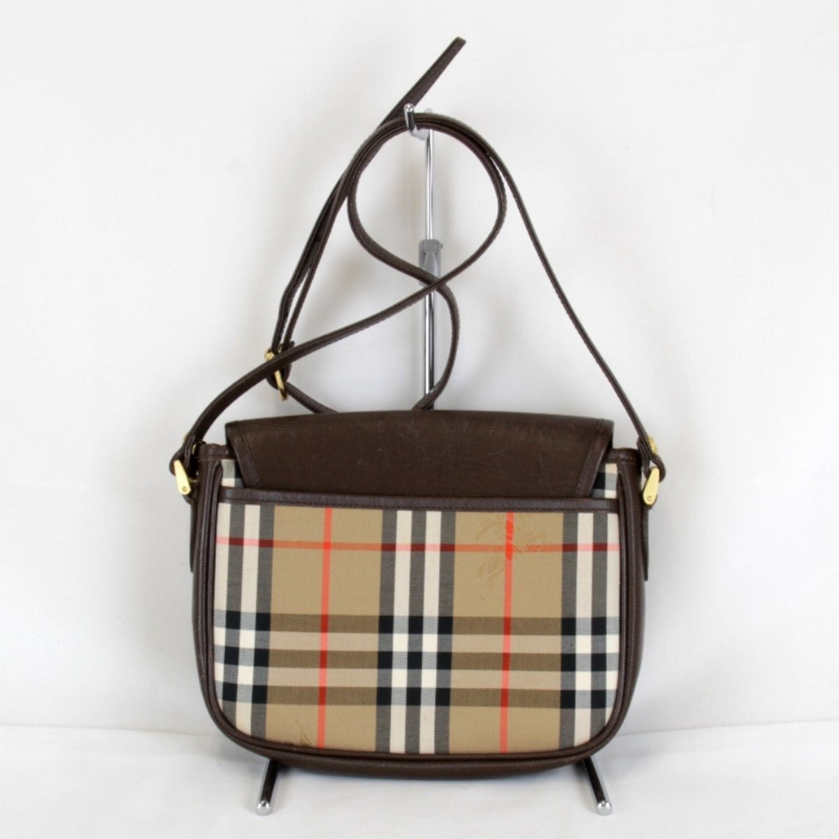 Burberry Brown Leather Canvas Shoulder Bag (Pre-Owned)