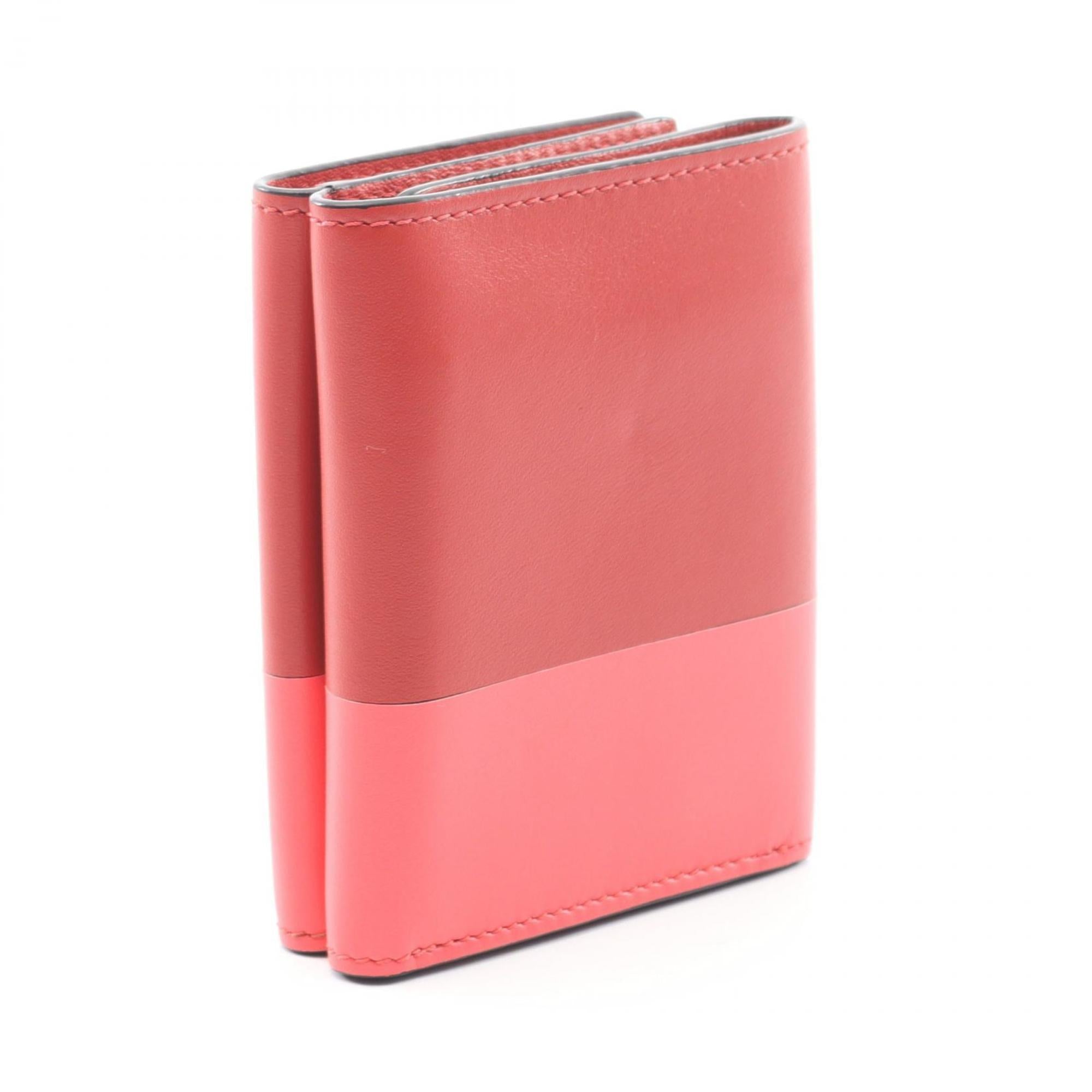 Loewe Pink Red Color Leather Long Wallet (Tri-Fold) (Pre-Owned)