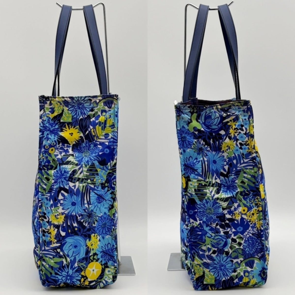 Prada Blue Multi-Color Nylon Leather Tote Bag (Pre-Owned)