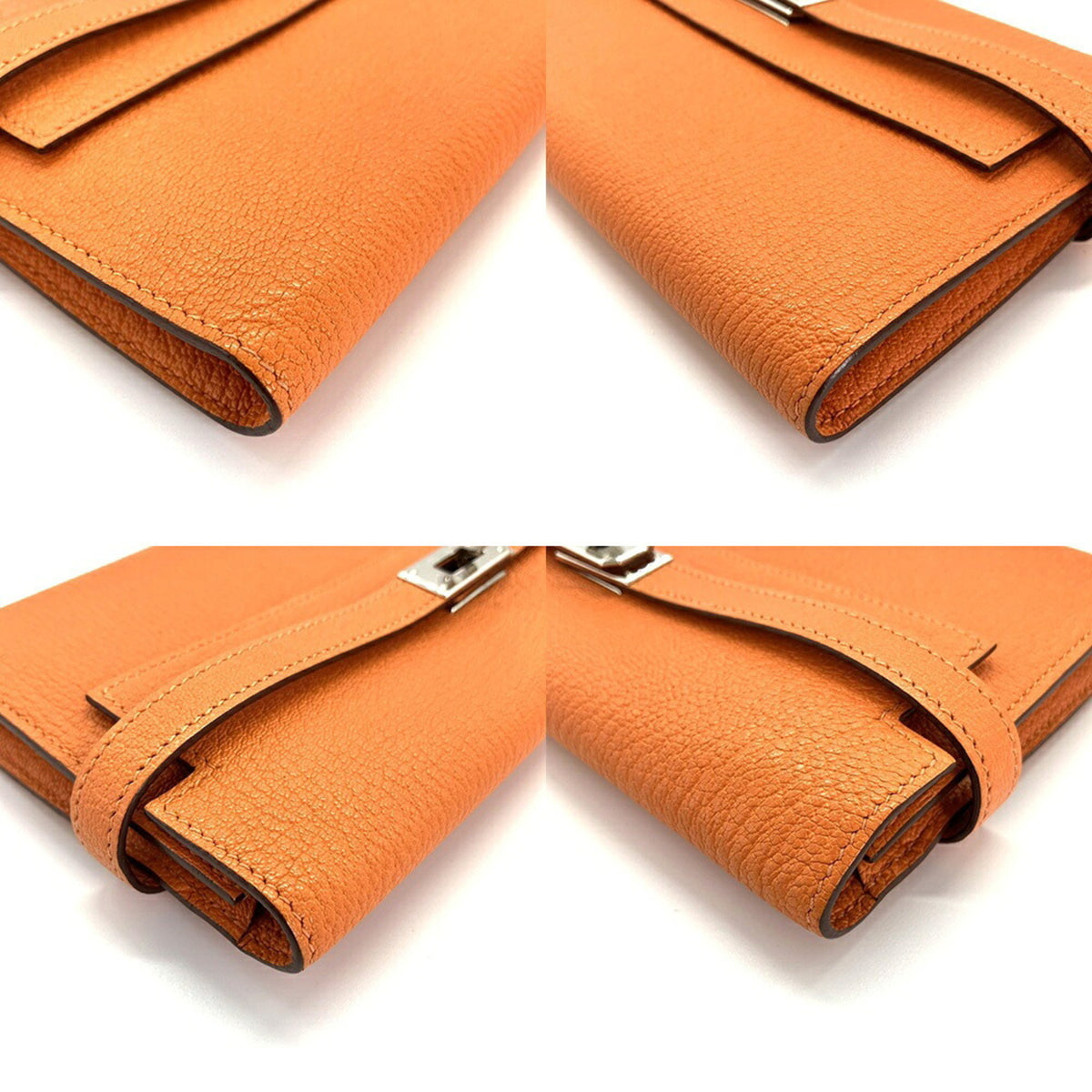Hermes Orange Chevre Leather Long Wallet (Bi-Fold) (Pre-Owned)