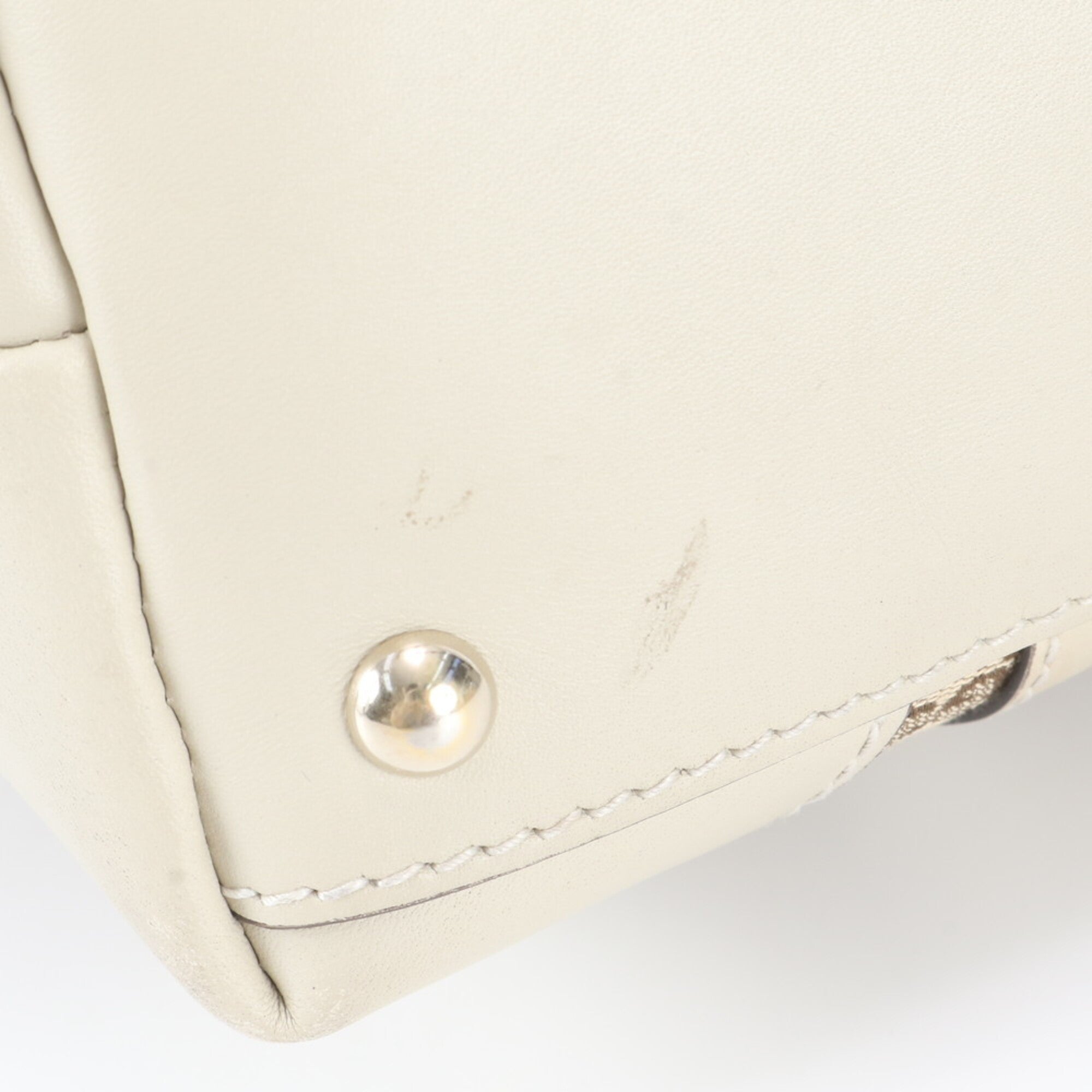 Gucci Beige Brown Leather Canvas Handbag Shoulder Bag Tote Bag (Pre-Owned)