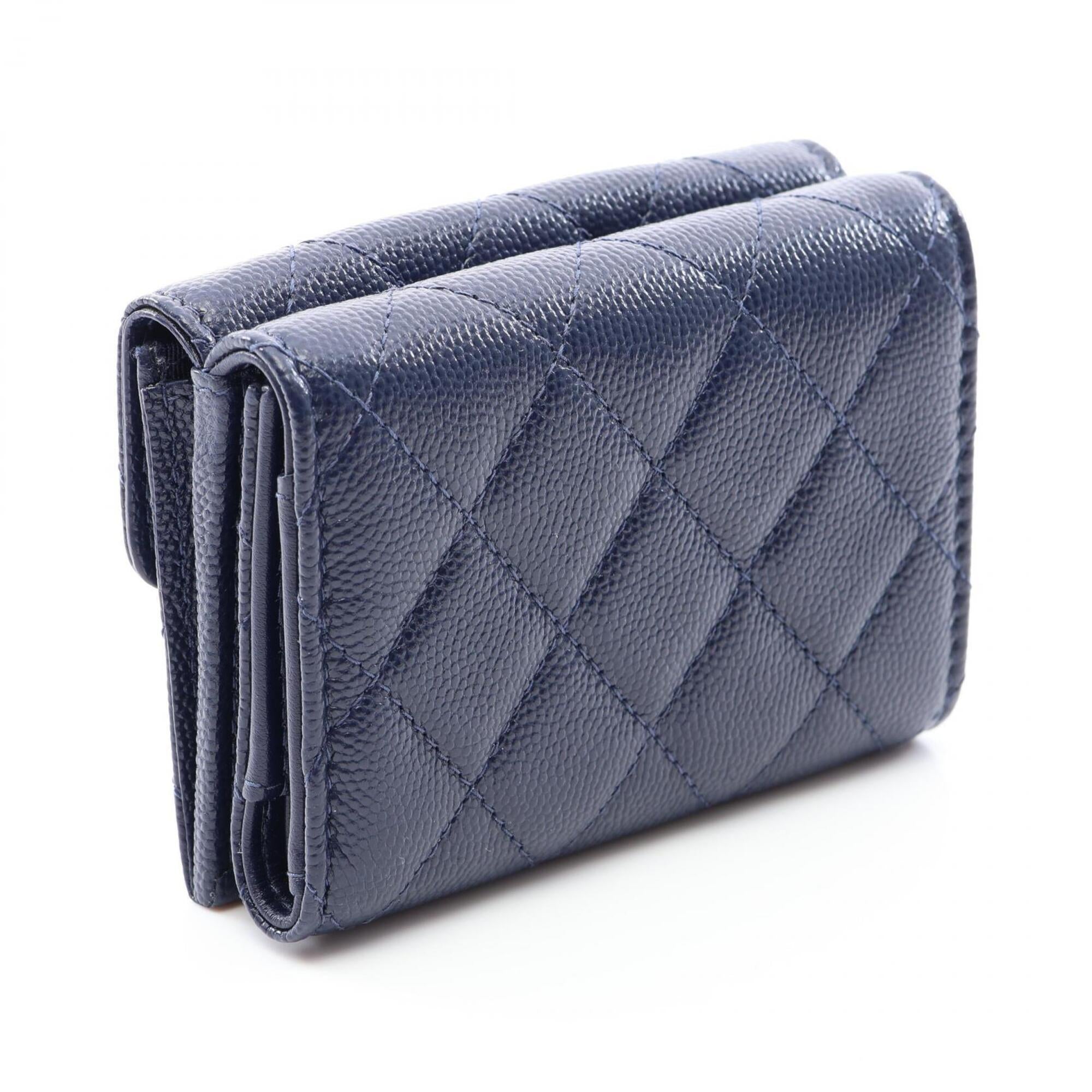 Chanel Navy Grained Calfskin Wallet (Tri-Fold) (Pre-Owned)