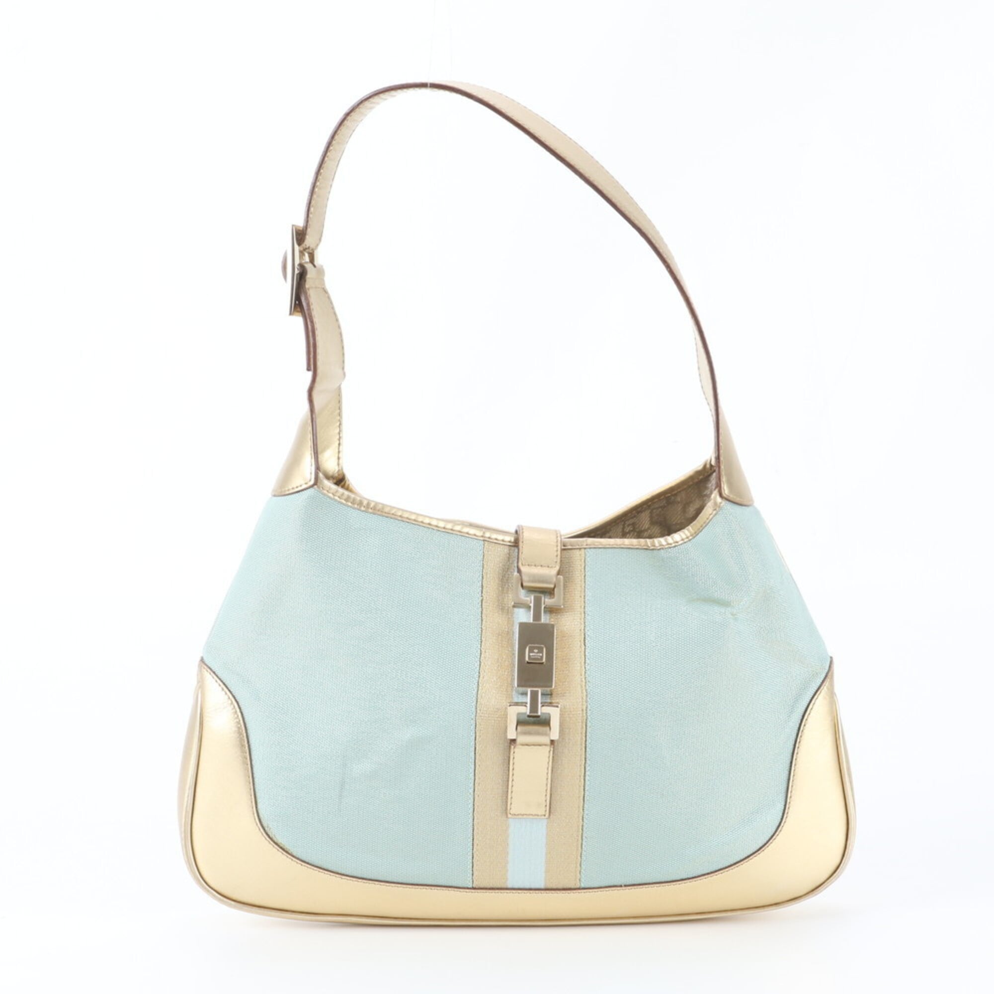 Gucci Jackie Gold Leather Canvas Handbag Tote Bag (Pre-Owned)