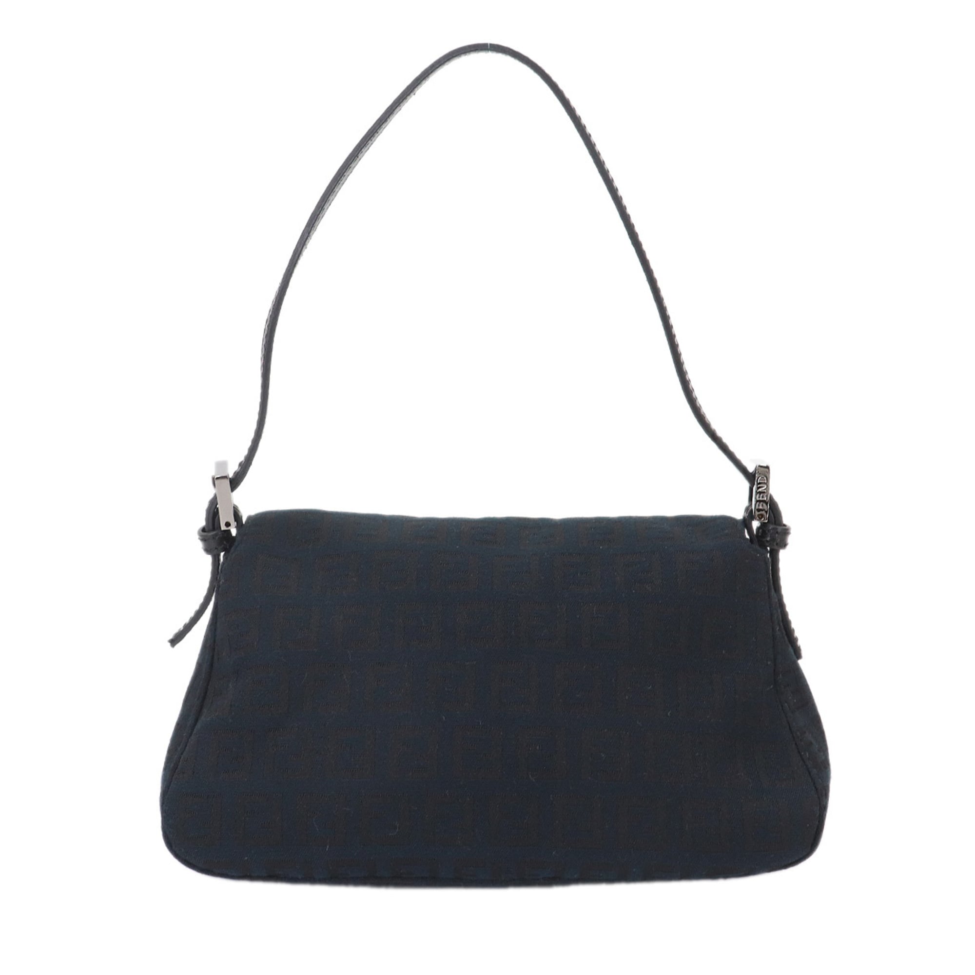 Fendi Zucchino Black Canvas Leather Baguette Bag Handbag Shoulder Bag (Pre-Owned)
