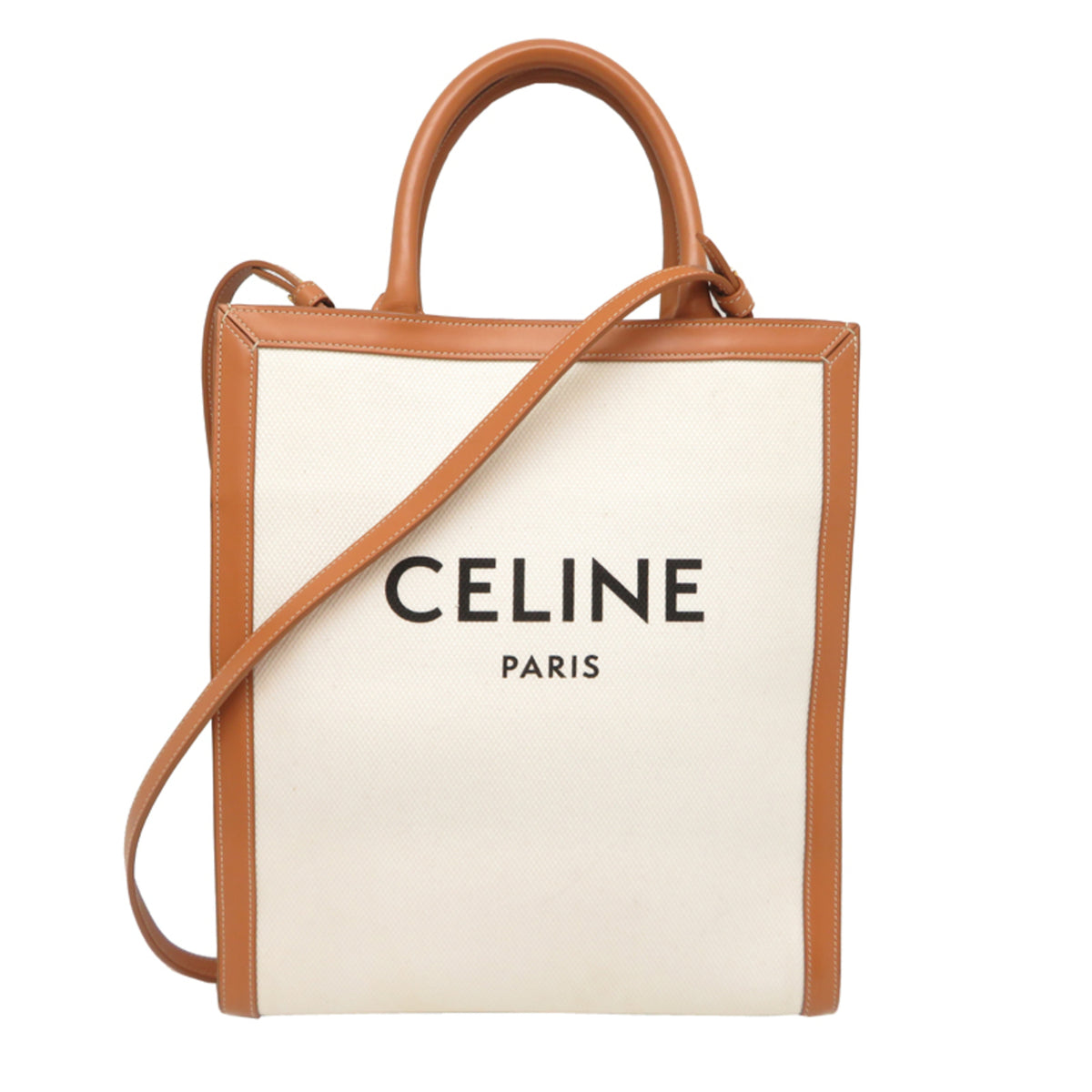 Celine Brown Ivory Canvas Leather Tote Bag (Pre-Owned)
