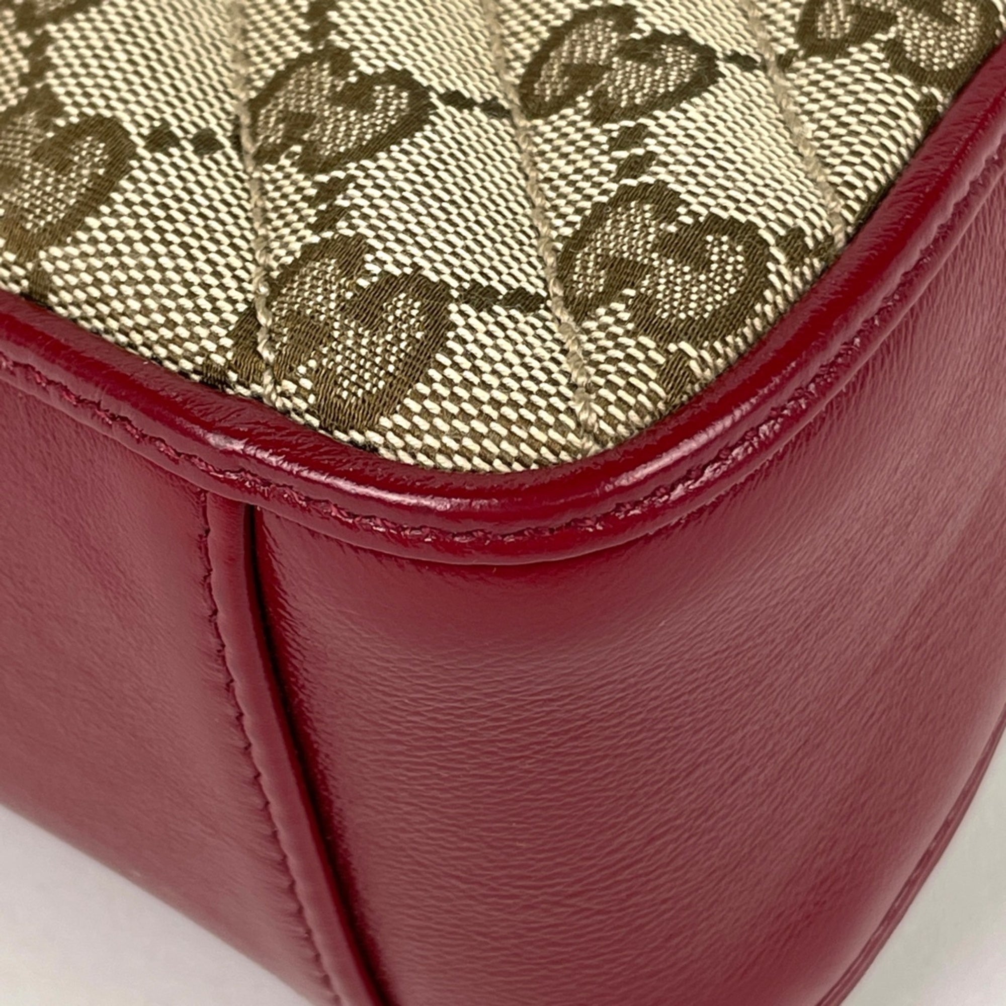 Gucci Beige Red Color Gg Canvas Leather Handbag Shoulder Bag (Pre-Owned)