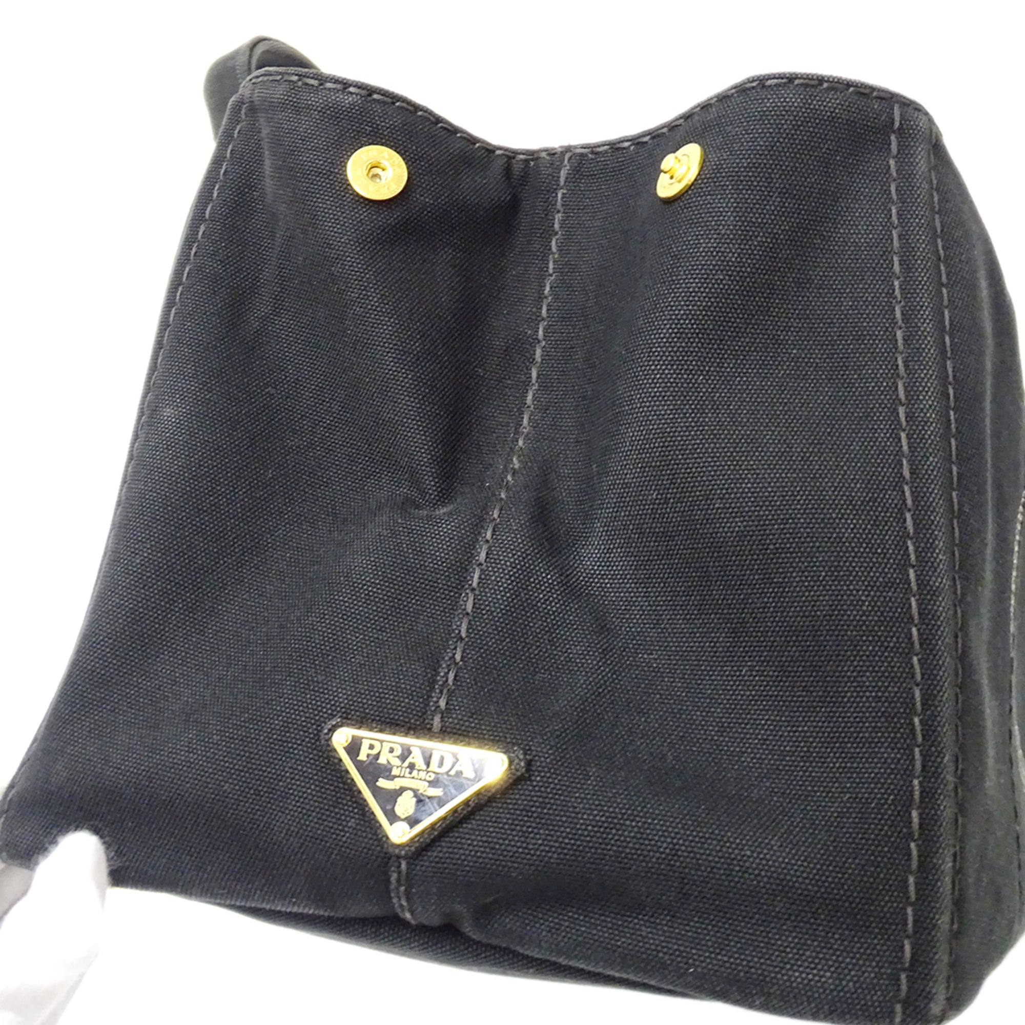 Prada Black Canvas Handbag Shoulder Bag Tote Bag (Pre-Owned)