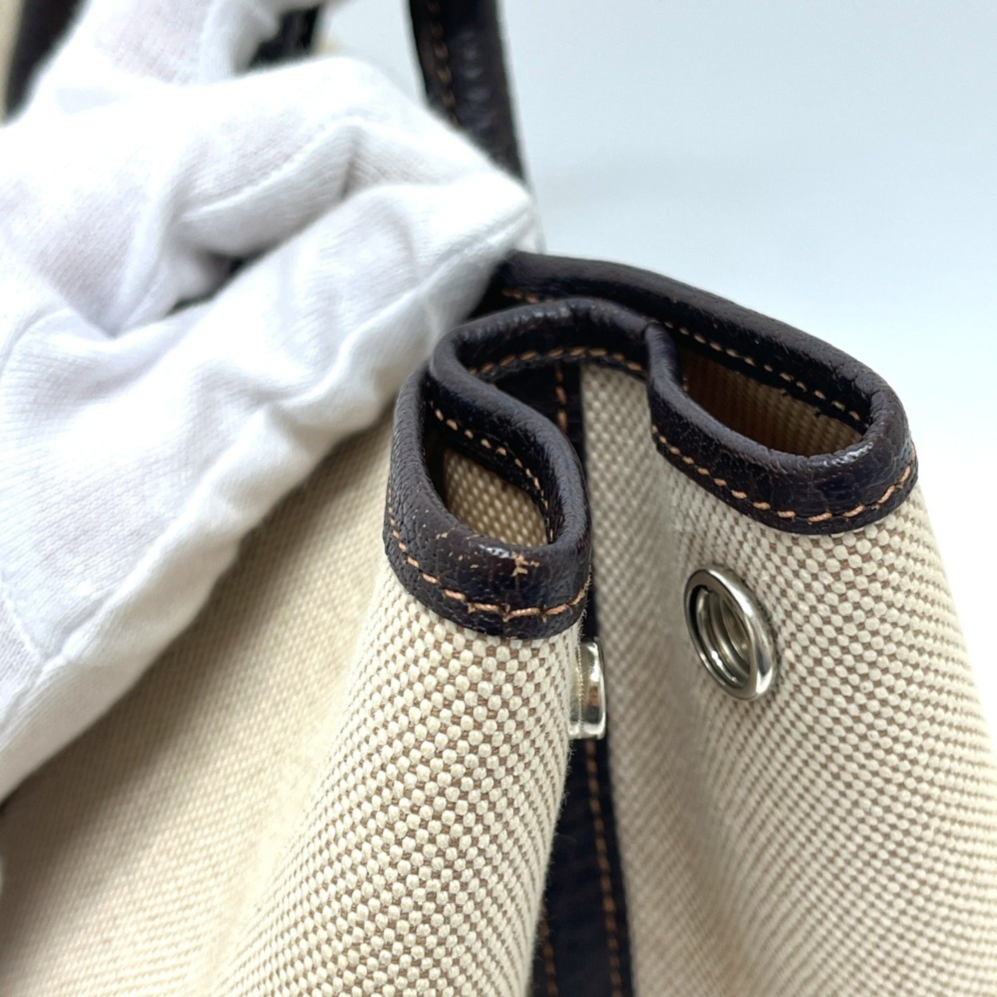 Hermes Beige Brown Toile H Leather Handbag Tote Bag (Pre-Owned)