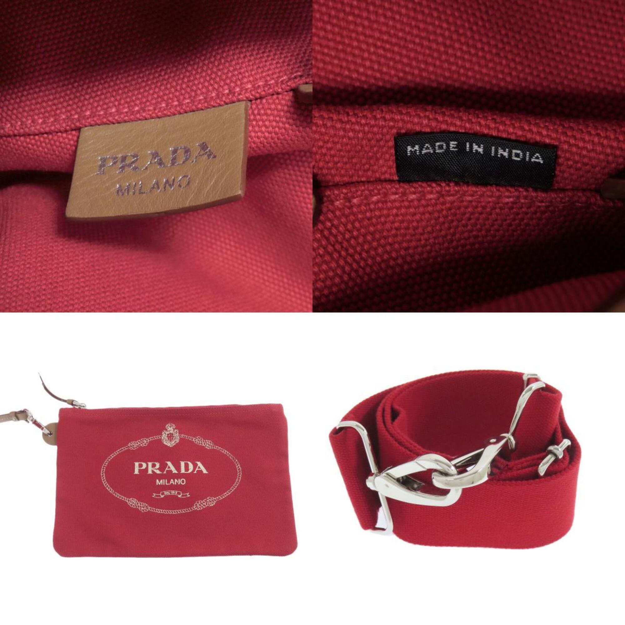 Prada Canapa Red Color Canvas Tote Bag (Pre-Owned)