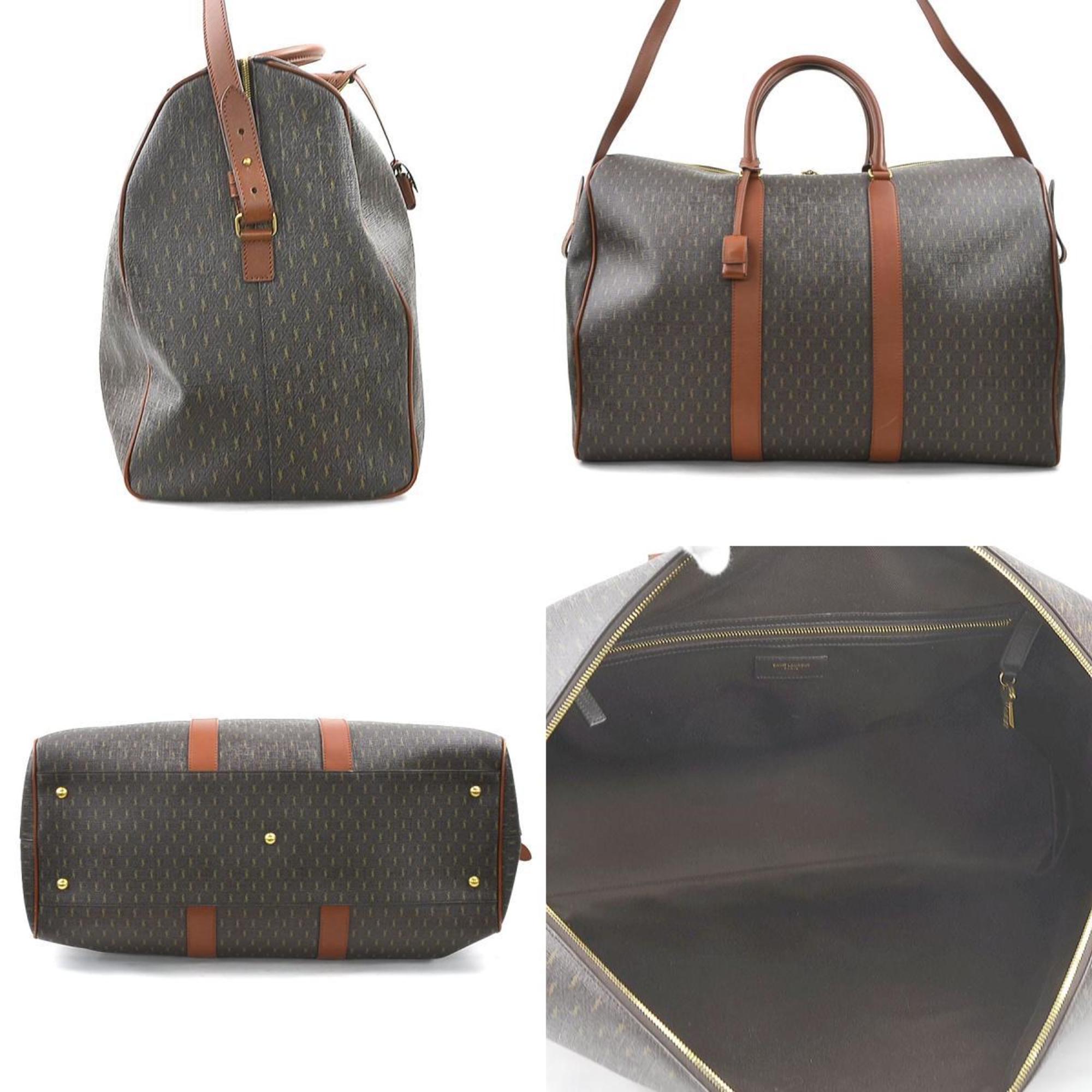 Saint Laurent Brown Coated Canvas Leather Boston Bag (Pre-Owned)