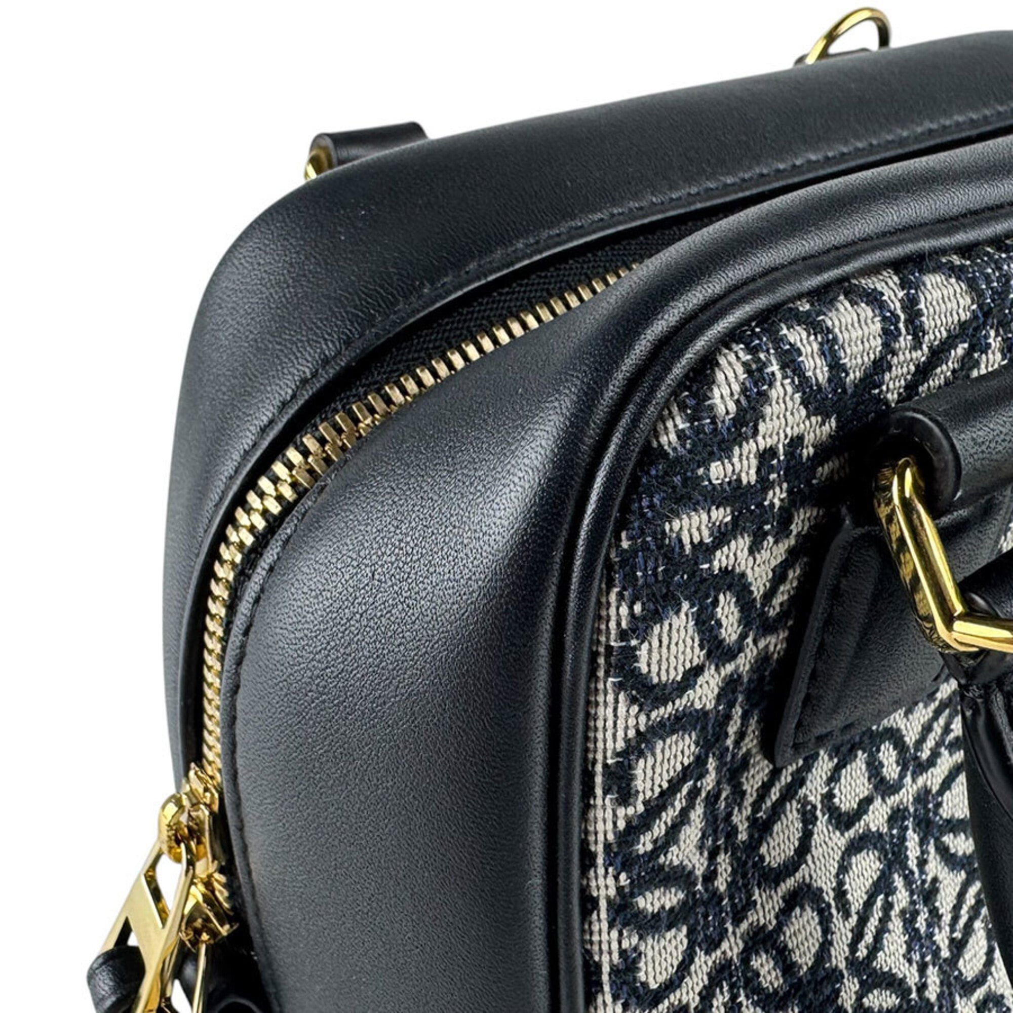 Loewe Black Navy Leather Jacquard Handbag Shoulder Bag (Pre-Owned)