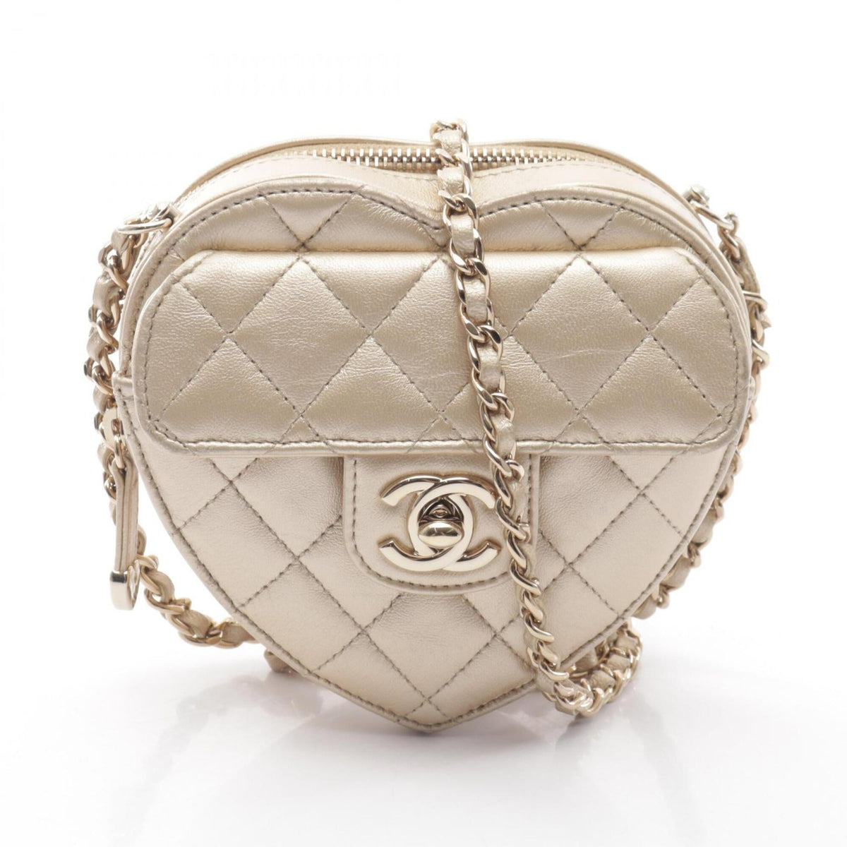 Chanel Gold Leather Clutch Bag Handbag Shoulder Bag (Pre-Owned)