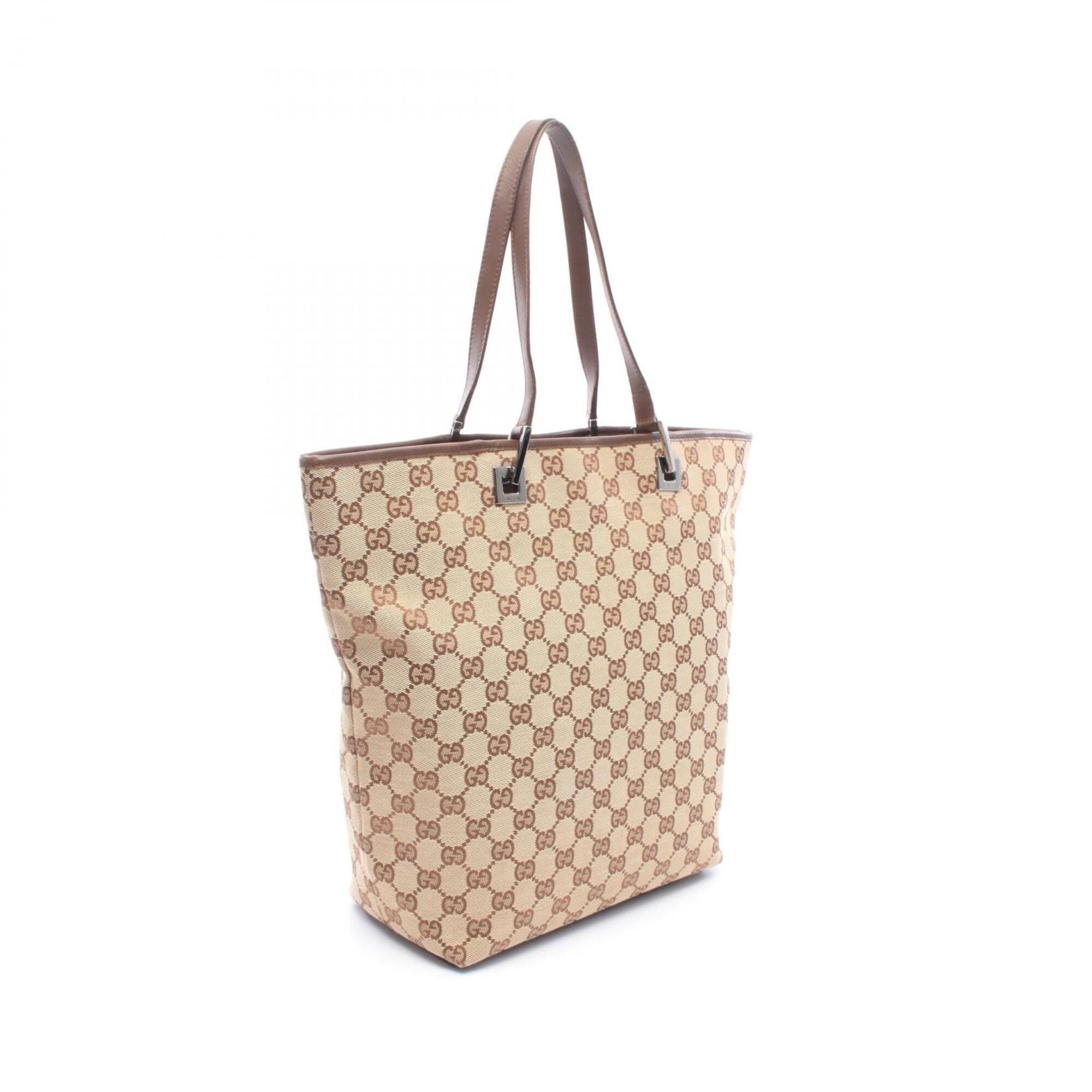 Gucci Beige Brown Gg Canvas Leather Handbag Tote Bag (Pre-Owned)
