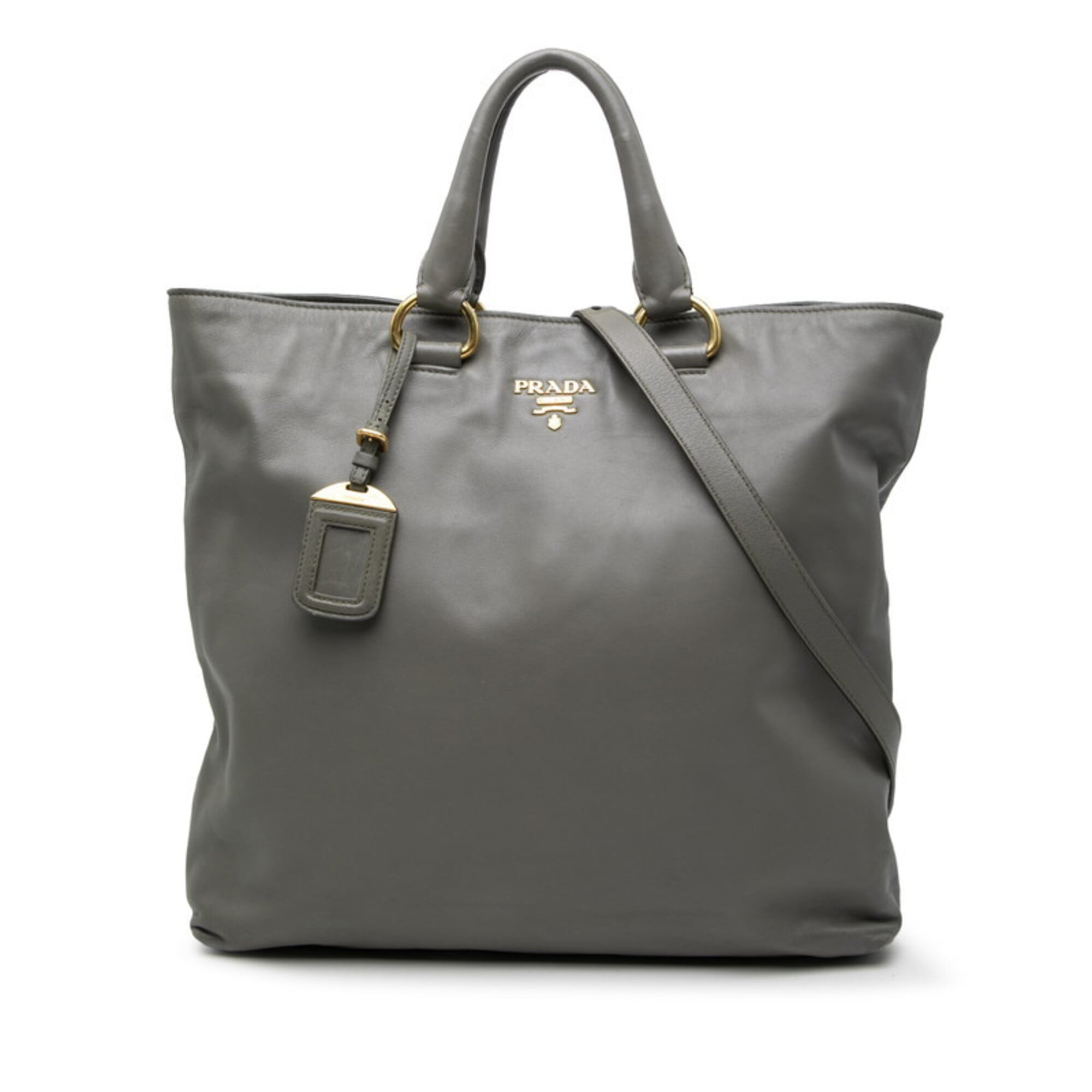 Prada Gray Leather Shoulder Bag Tote Bag (Pre-Owned)