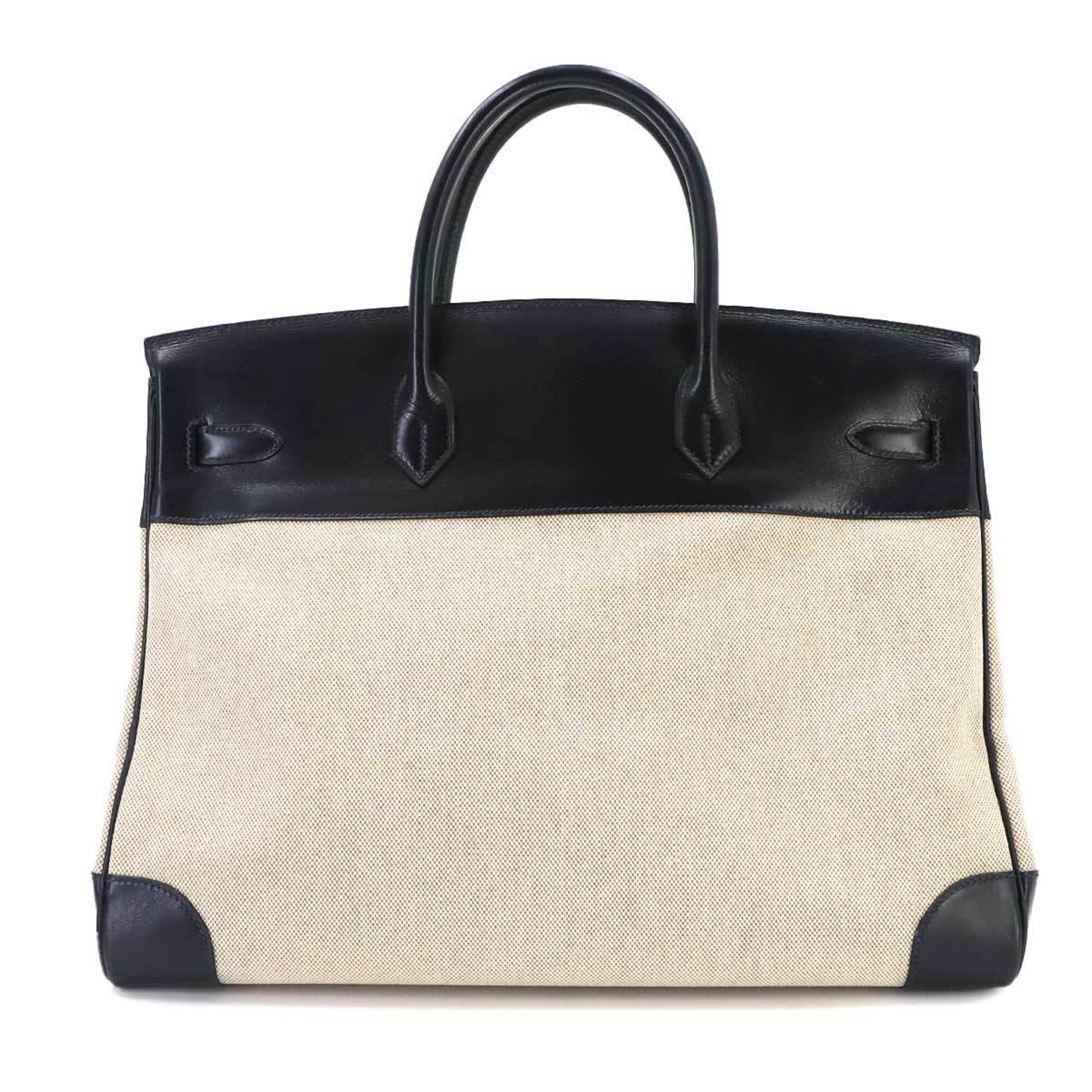 Hermes Beige Blue Marine Box Calf Leather Toile H Handbag (Pre-Owned)
