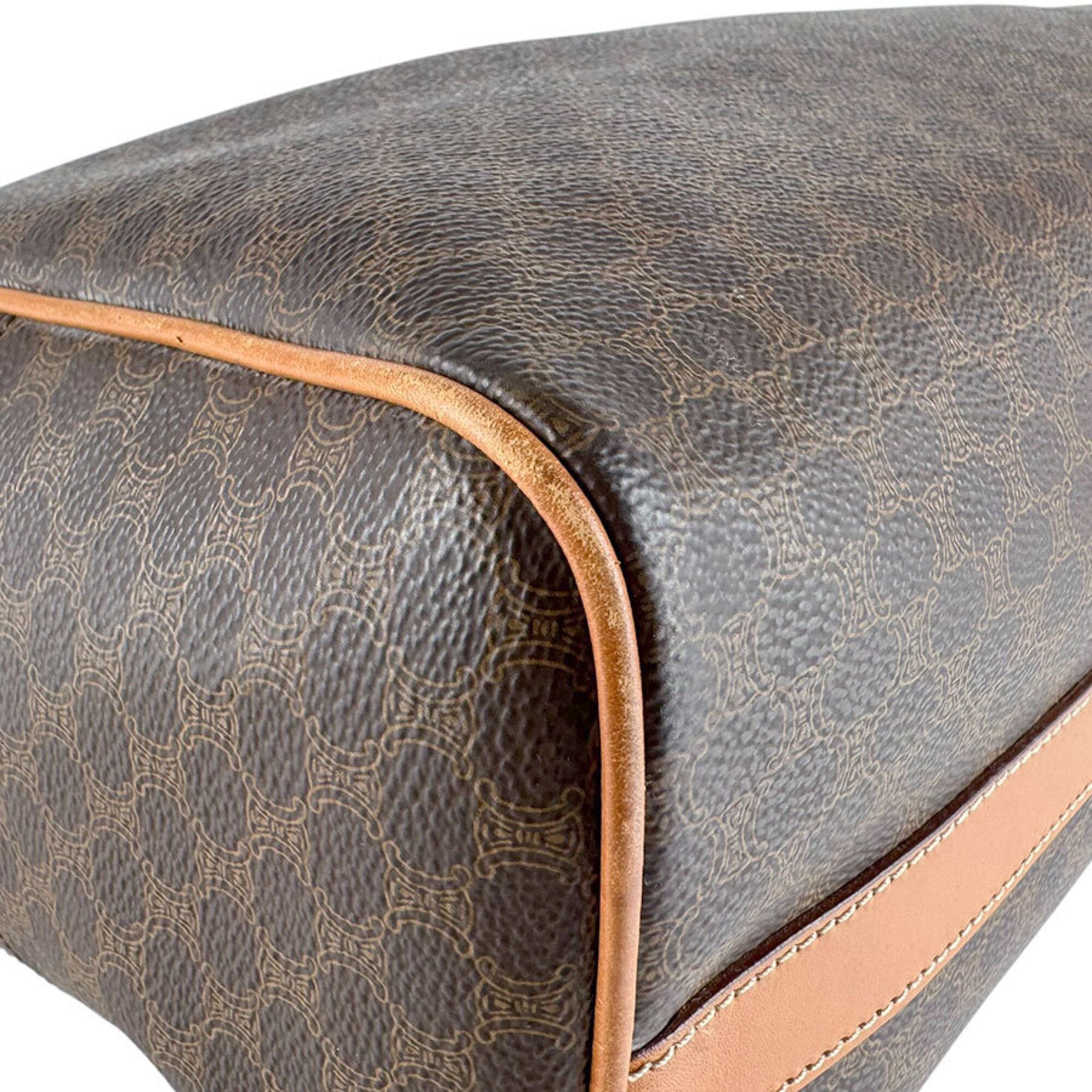 Celine Brown Coated Canvas Leather Boston Bag Handbag (Pre-Owned)