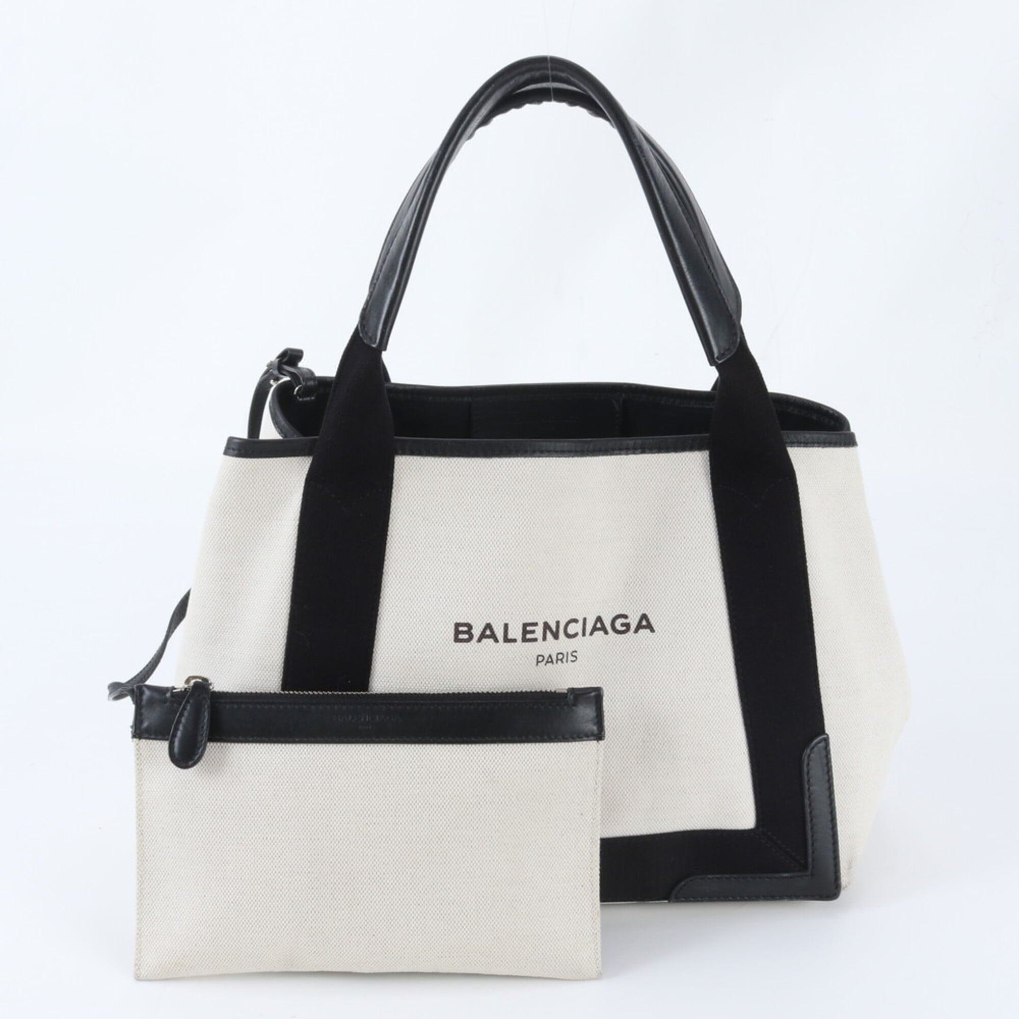 Balenciaga Black White Canvas Leather Handbag Pouch Tote Bag (Pre-Owned)