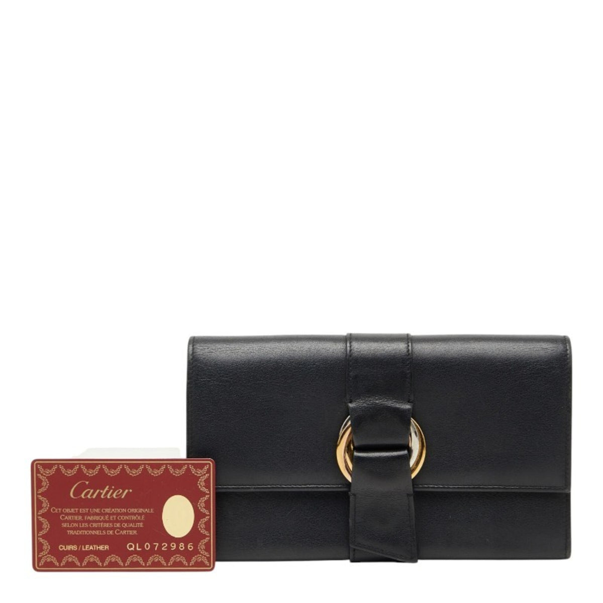 Cartier Black Leather Long Wallet (Tri-Fold) (Pre-Owned)