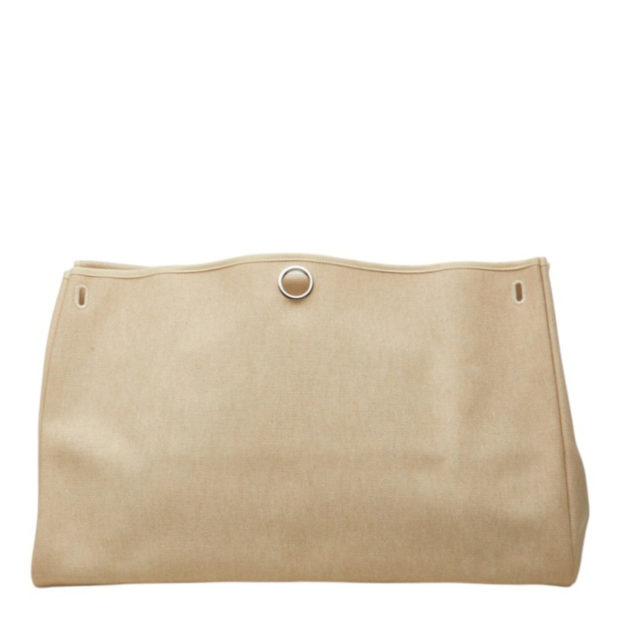 Hermes Beige Brown Canvas Handbag Shoulder Bag (Pre-Owned)
