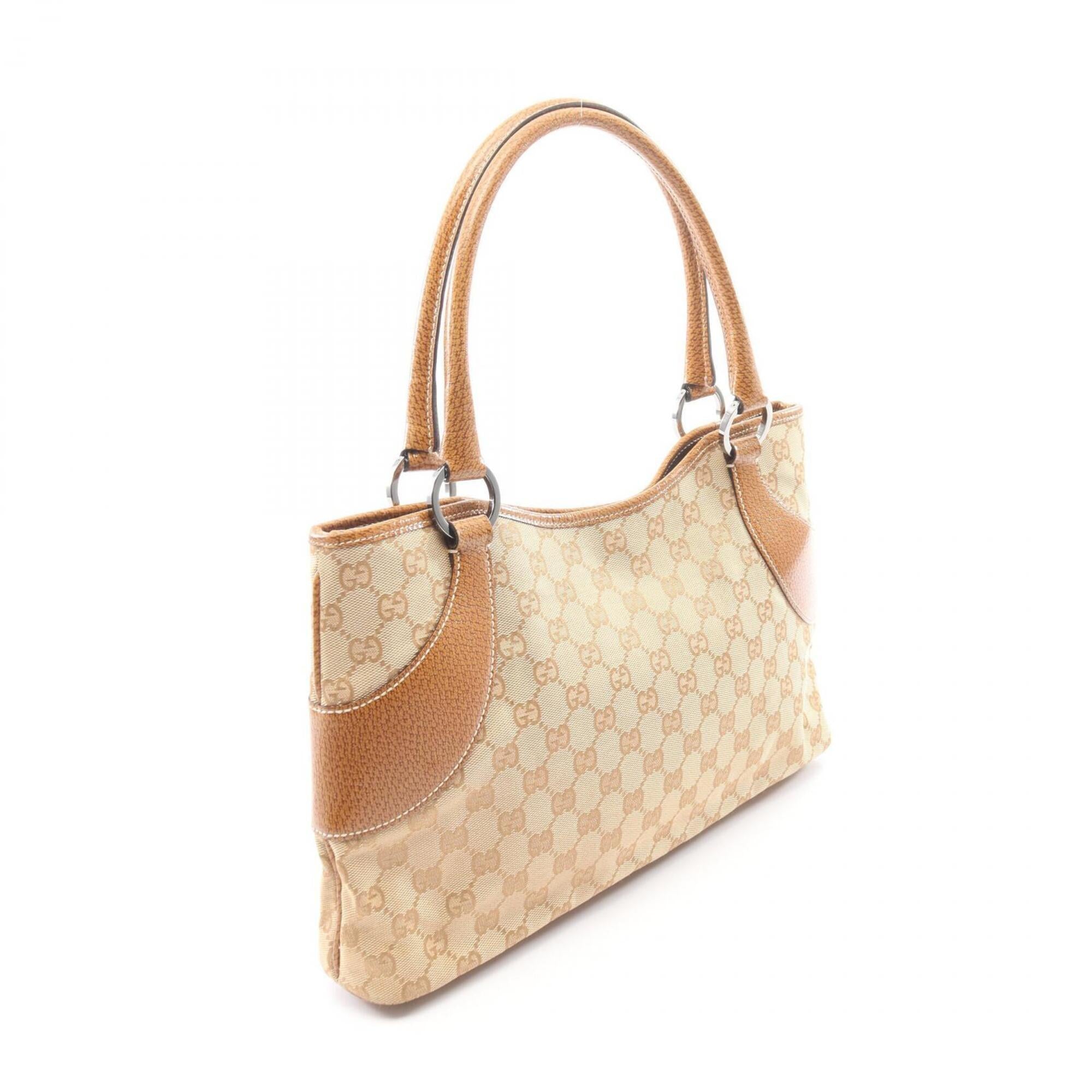Gucci Beige Brown Canvas Leather Handbag Tote Bag (Pre-Owned)