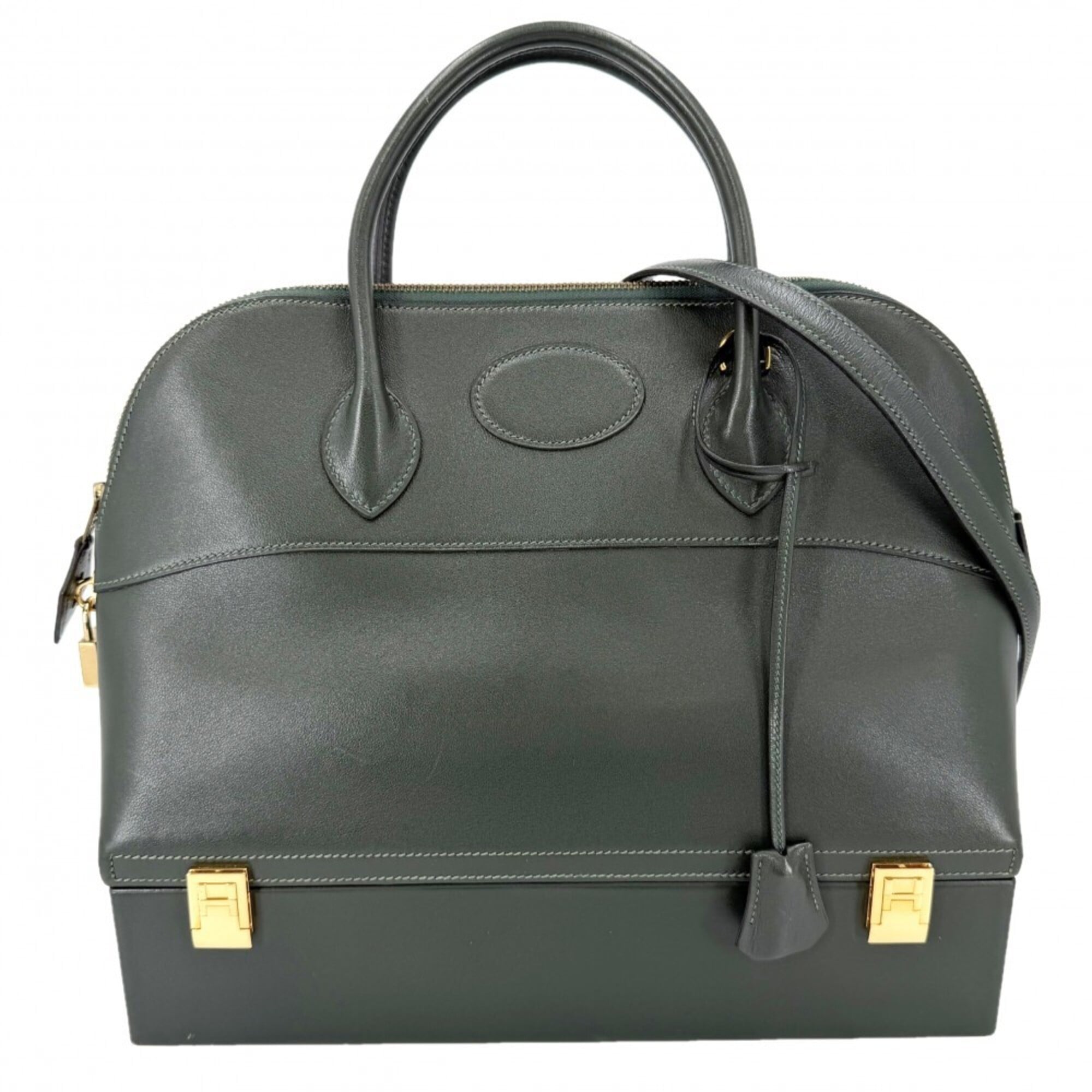 Hermes Green Leather Handbag Shoulder Bag (Pre-Owned)