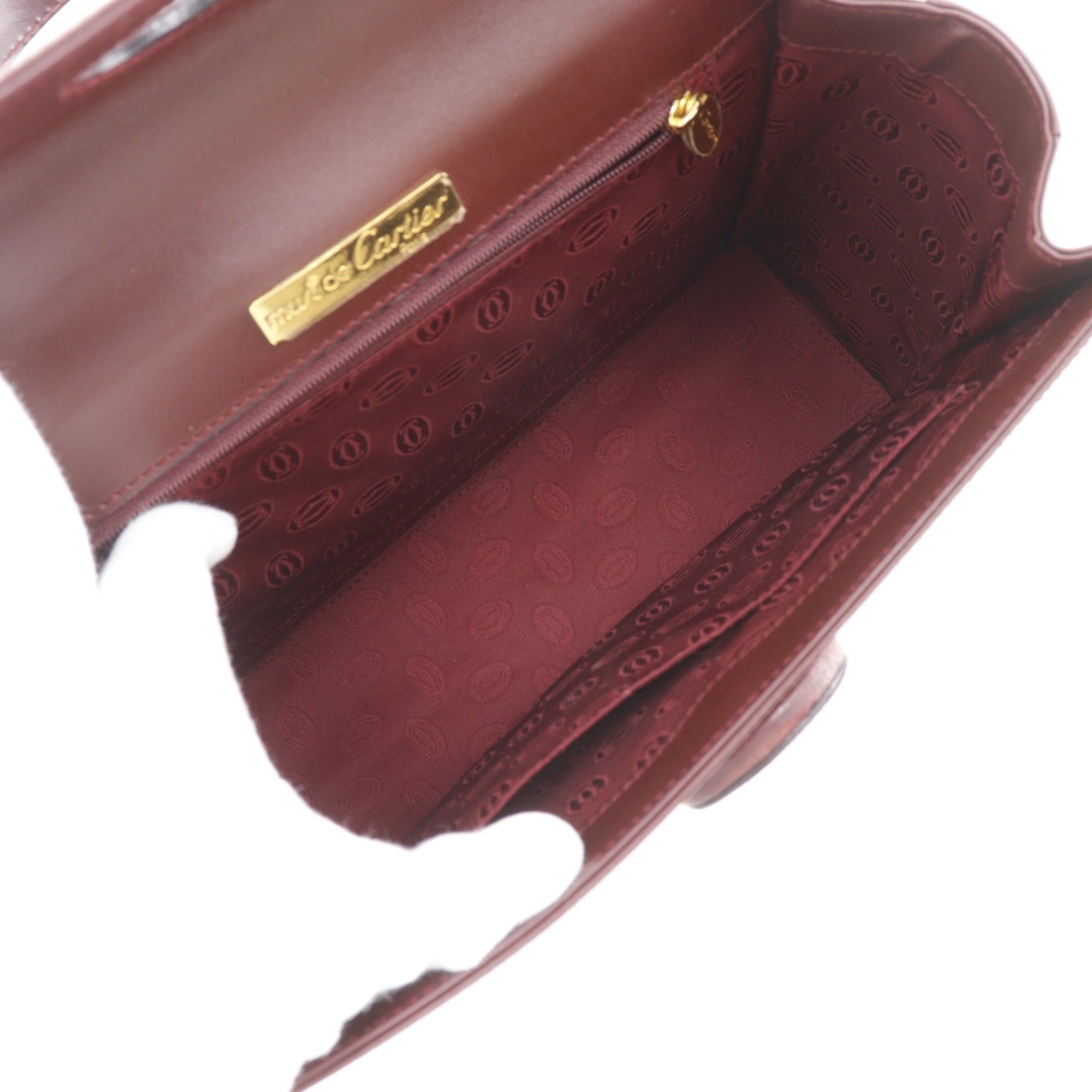 Cartier Bordeaux Red Color Wine Red Leather Handbag (Pre-Owned)