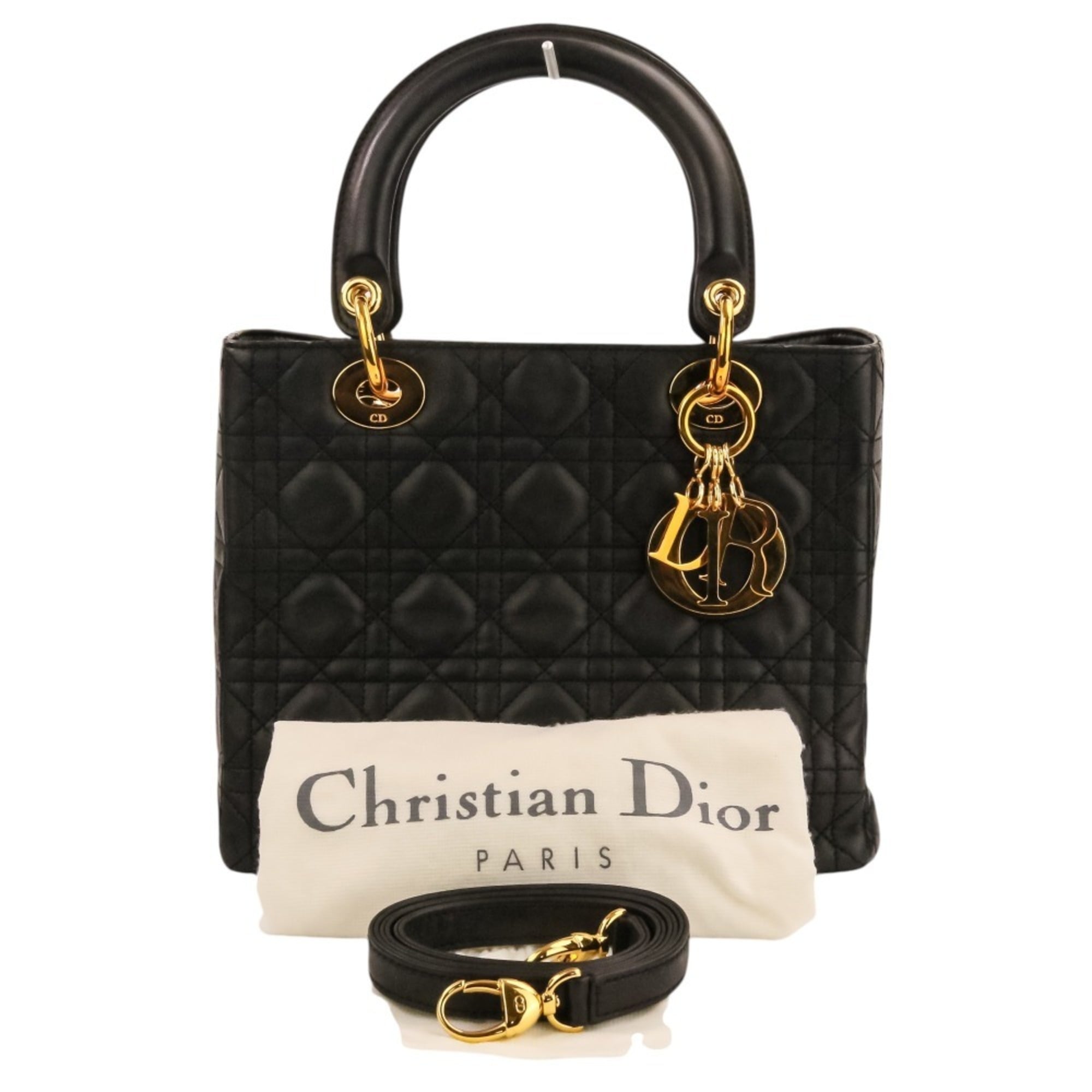 Christian Dior Lady Dior Black Leather Handbag Shoulder Bag (Pre-Owned)