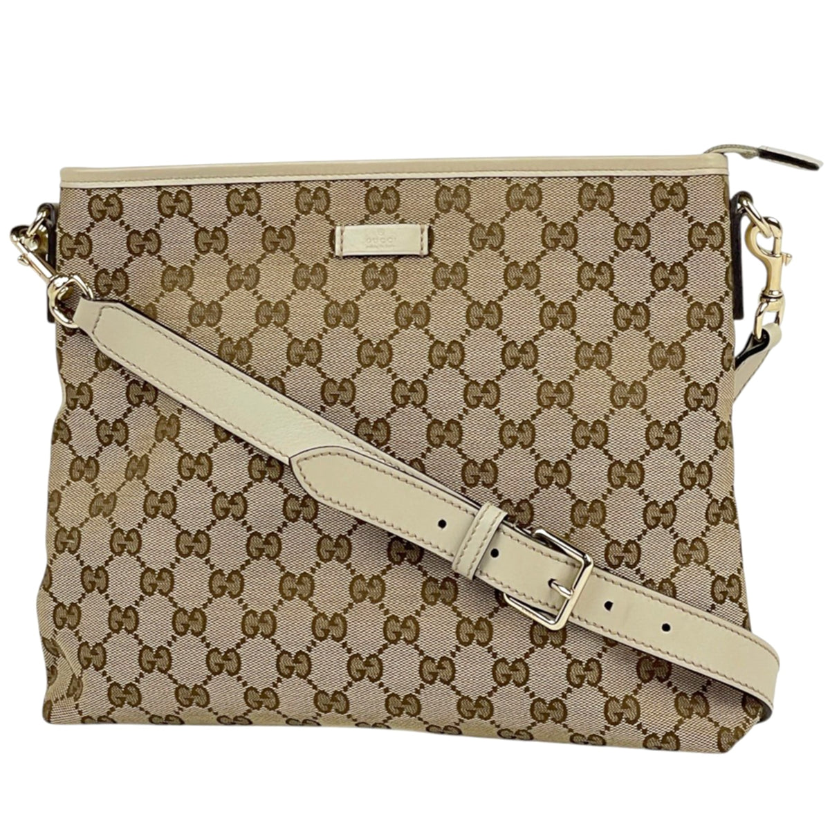 Gucci Beige Gg Canvas Leather Shoulder Bag (Pre-Owned)