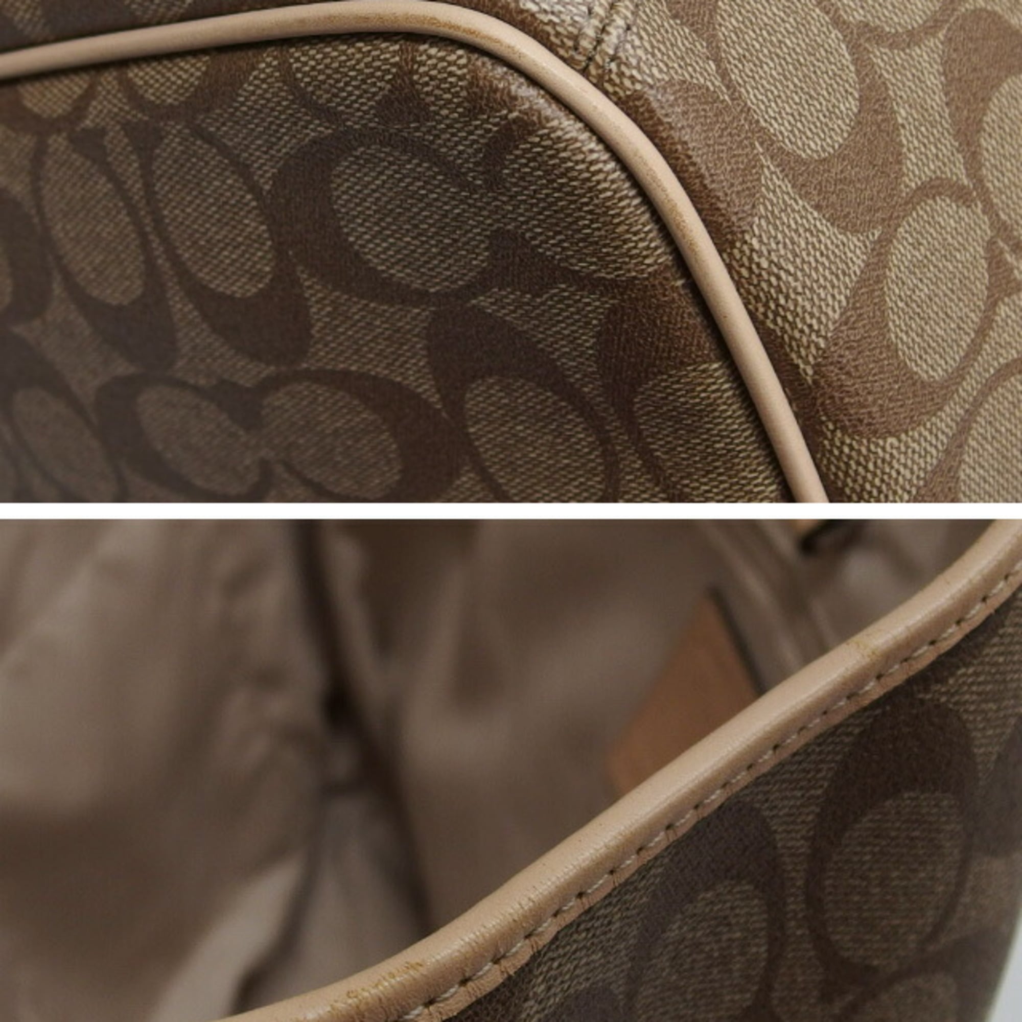 Coach Beige Brown Coated Canvas Leather Shoulder Bag Tote Bag (Pre-Owned)