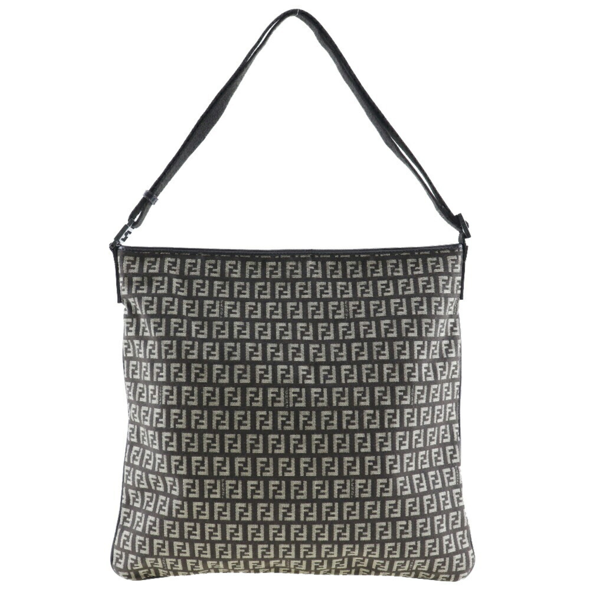 Fendi Zucchino Brown Canvas Shoulder Bag (Pre-Owned)