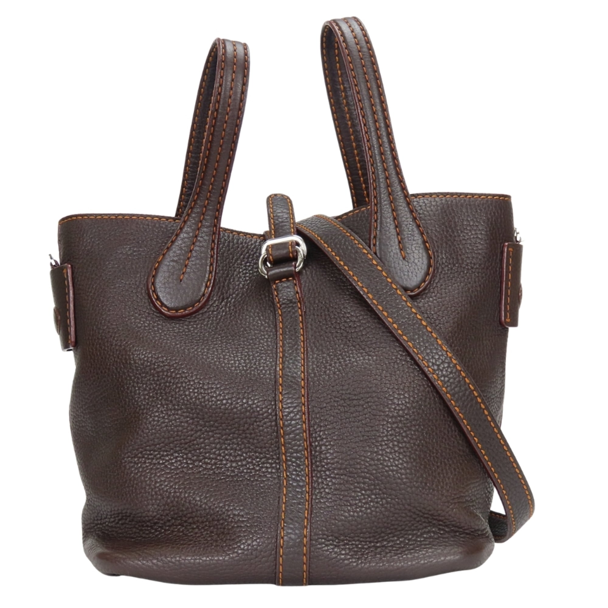 Tod's Dark Brown Orange Leather Handbag (Pre-Owned)