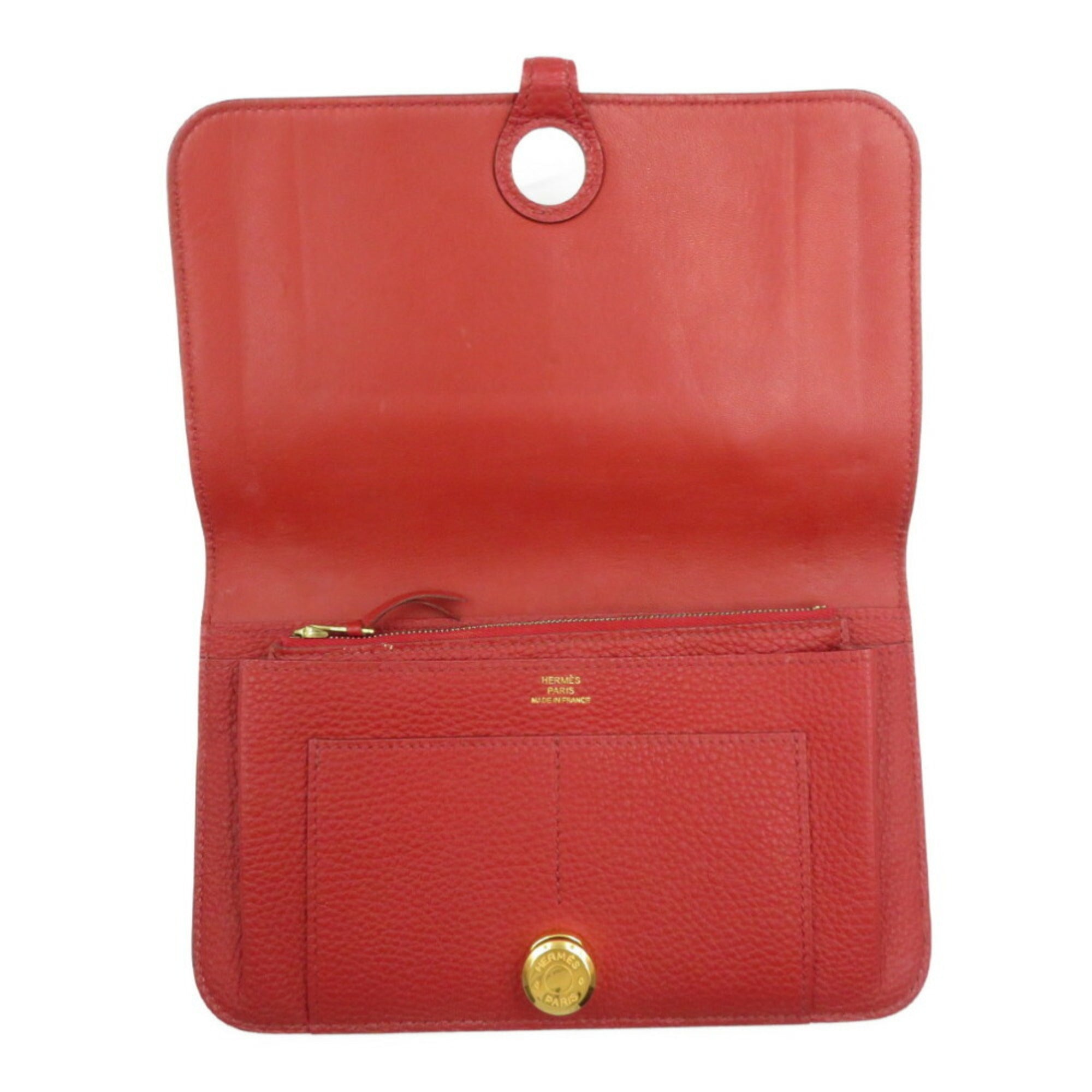 Hermes Red Color Togo Leather Long Wallet (Bi-Fold) (Pre-Owned)