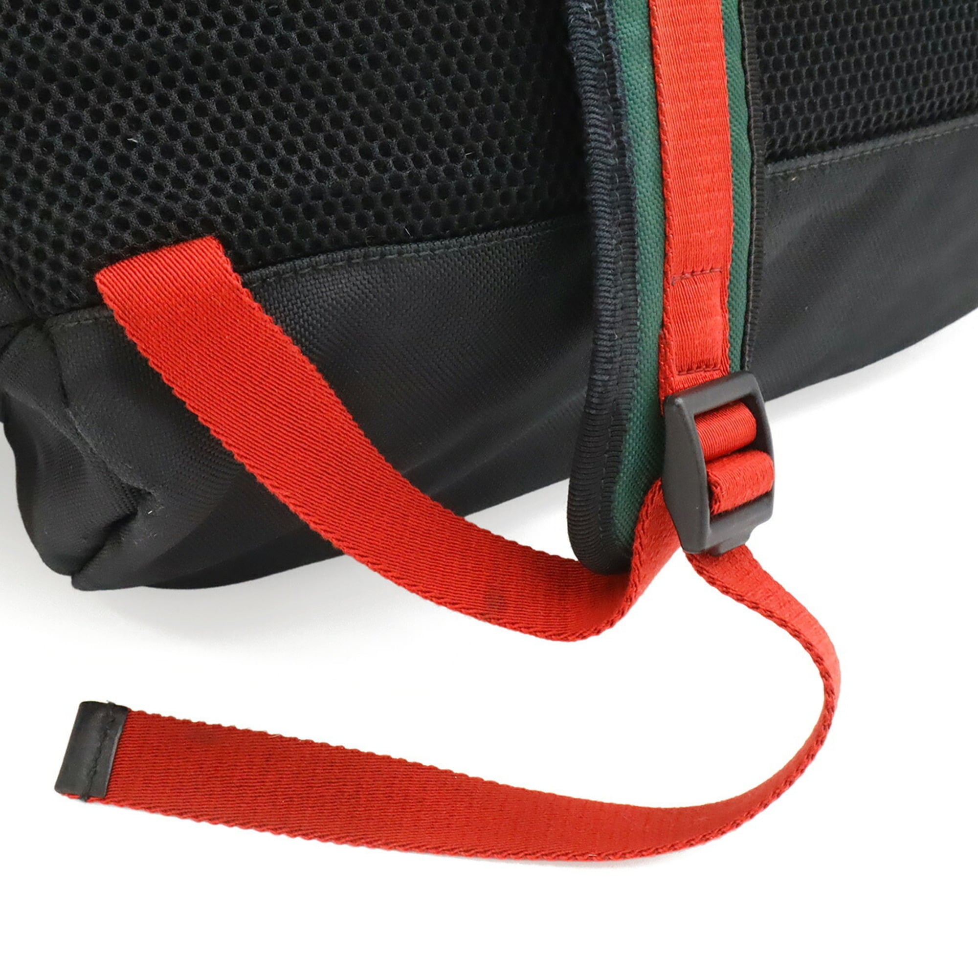 Gucci Black Green Navy Red Color Canvas Leather Backpack (Pre-Owned)