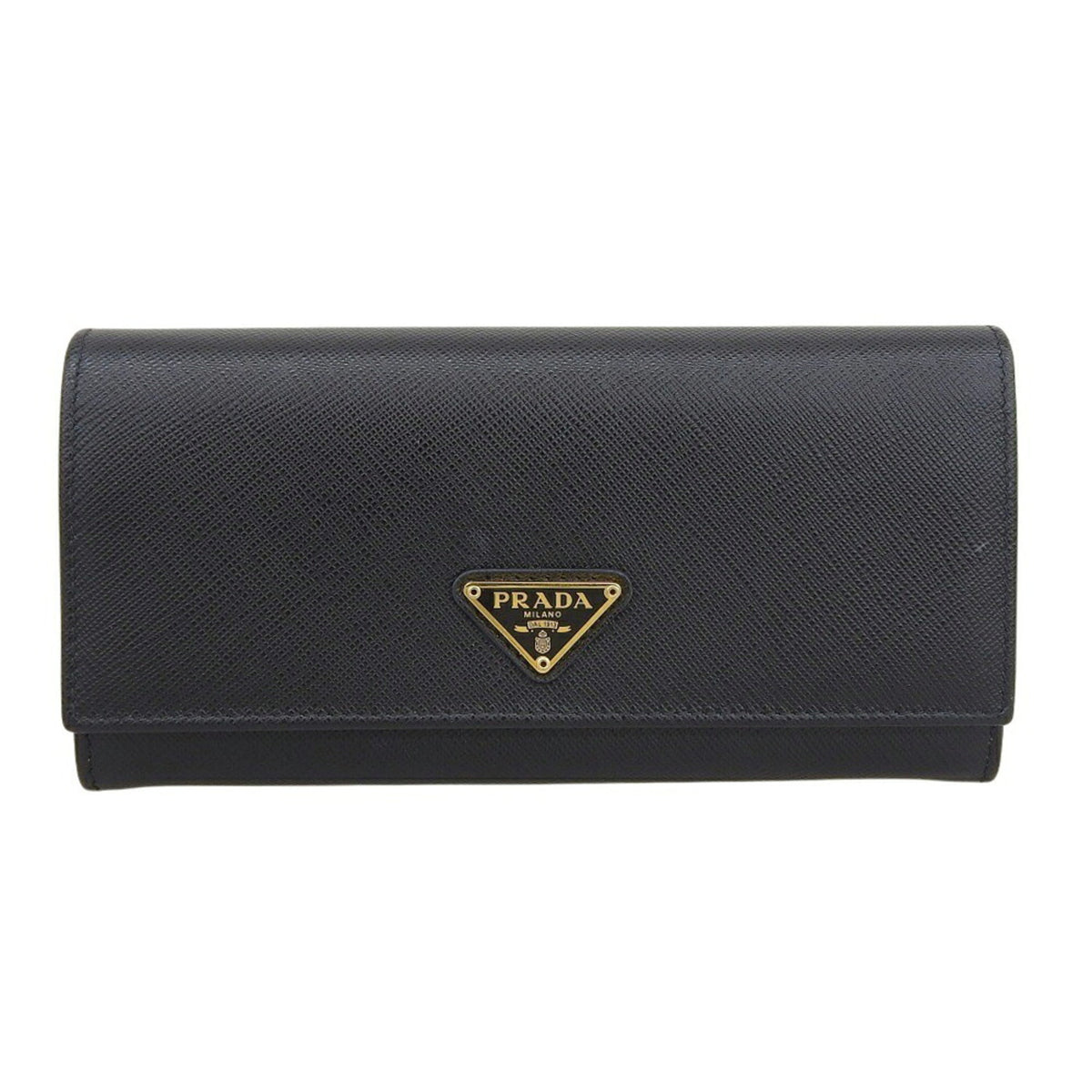 Prada Black Saffiano Triangle Long Wallet (Bi-Fold) (Pre-Owned)
