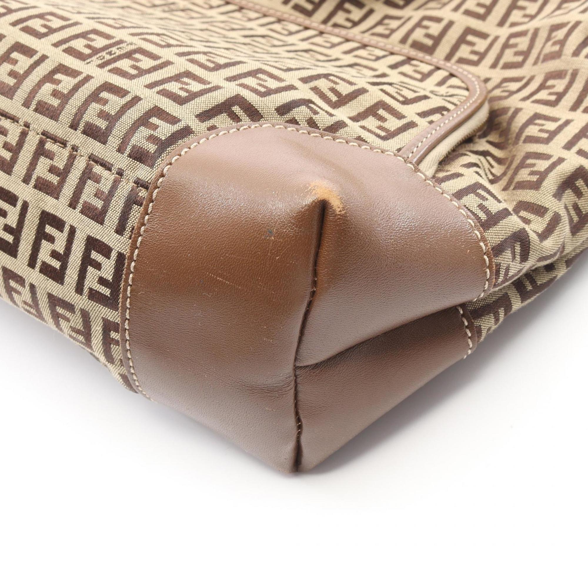 Fendi Beige Brown Canvas Leather Tote Bag (Pre-Owned)