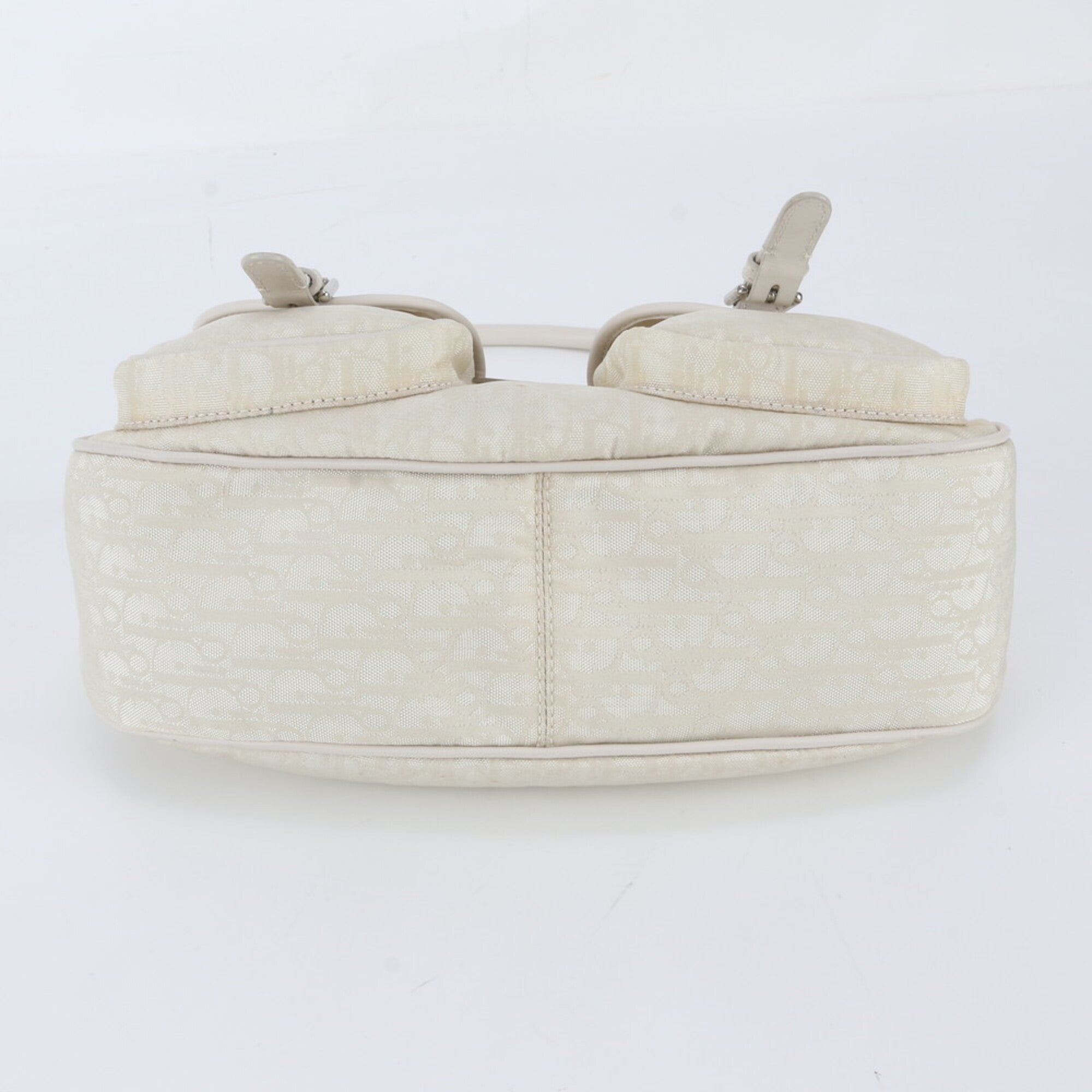 Christian Dior White Leather Nylon Handbag Shoulder Bag Tote Bag (Pre-Owned)