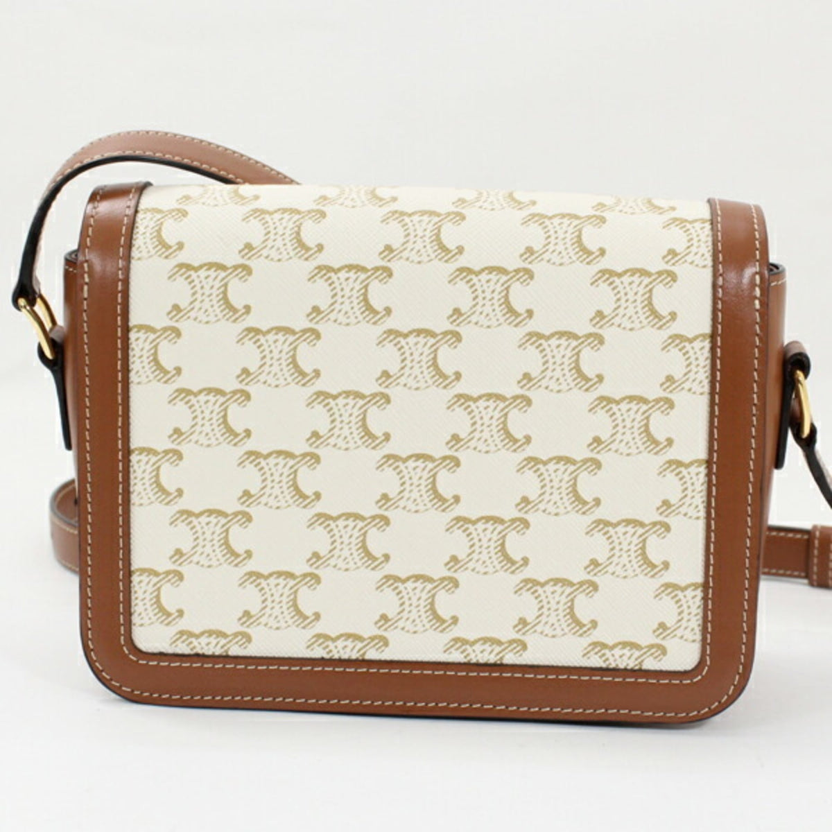 Celine Brown White Canvas Leather Shoulder Bag (Pre-Owned)